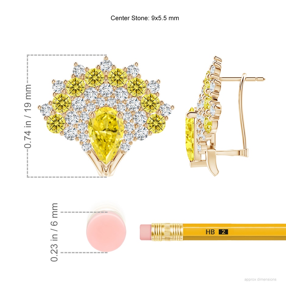 9x5.5mm Labgrown Aurora Pear Lab-Grown Fancy Intense Yellow Diamond Double Halo Statement Earrings in 18K Yellow Gold ruler