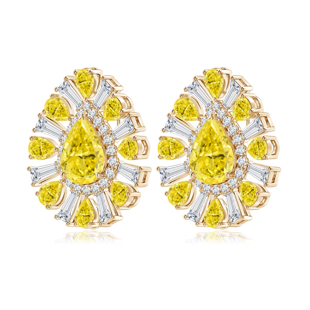 10x8mm Labgrown Aurora Pear Lab-Grown Fancy Intense Yellow Diamond Halo Sunburst Earrings in 18K Yellow Gold