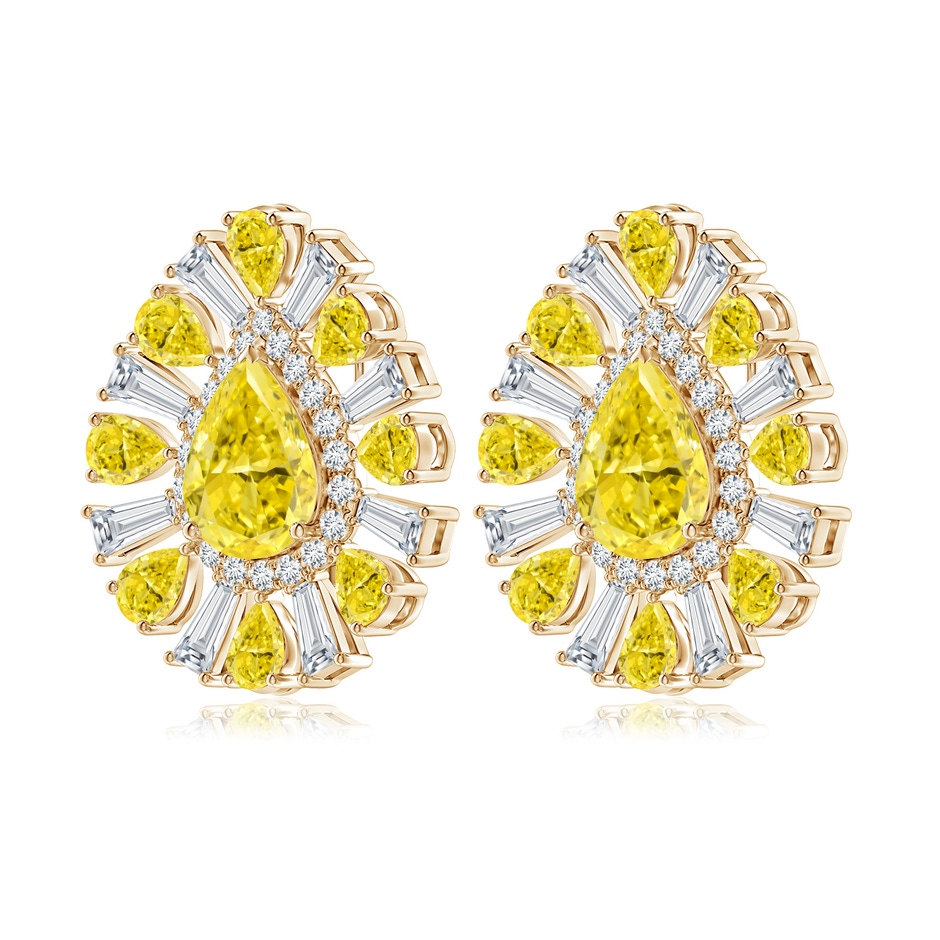 10x8mm Labgrown Aurora Pear Lab-Grown Fancy Intense Yellow Diamond Halo Sunburst Earrings in 18K Yellow Gold 