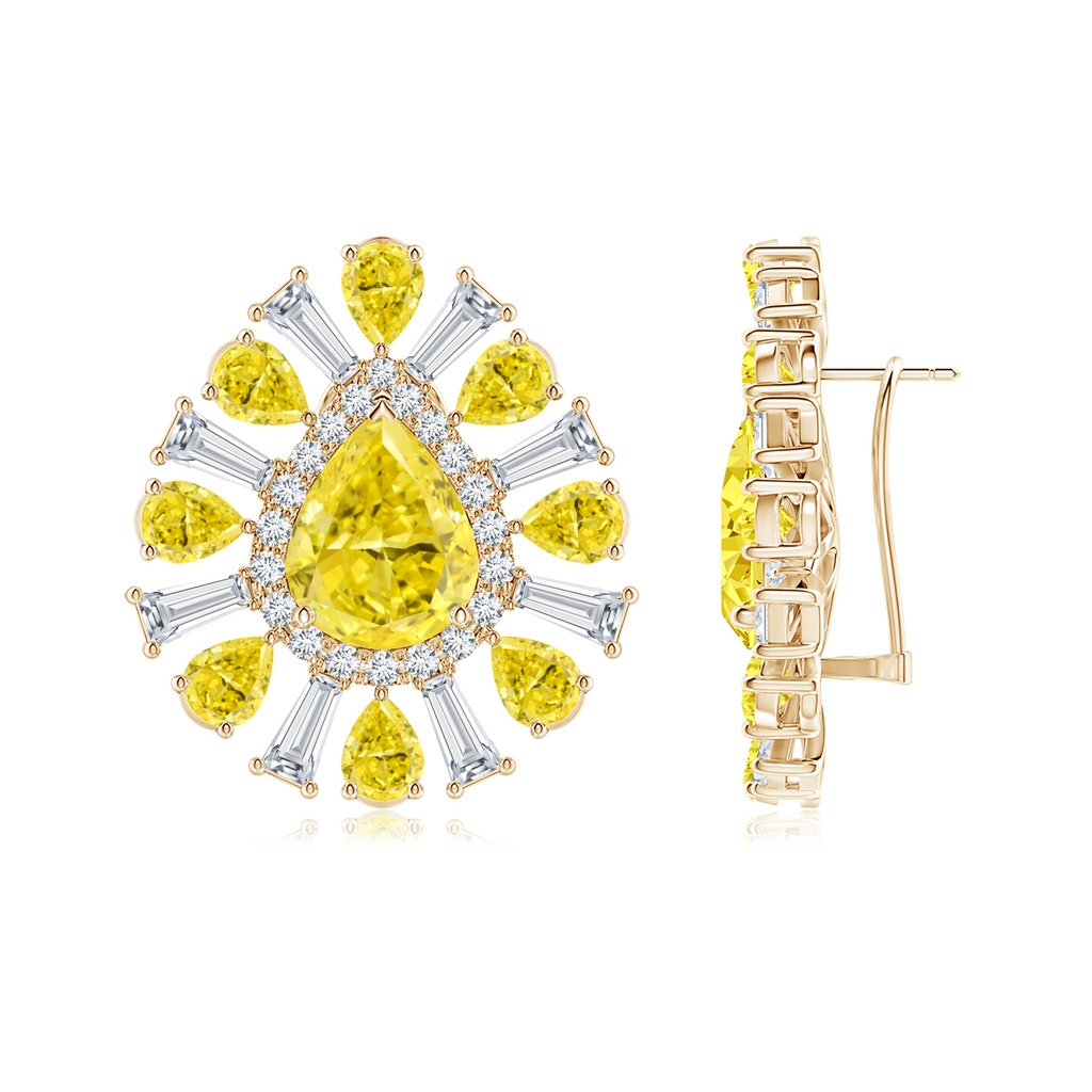 10x8mm Labgrown Aurora Pear Lab-Grown Fancy Intense Yellow Diamond Halo Sunburst Earrings in 18K Yellow Gold - side 199