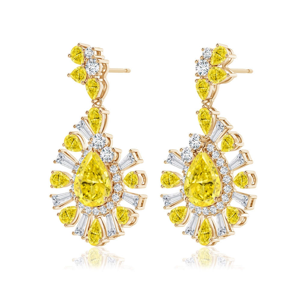 10x8mm Labgrown Aurora Lab-Grown Fancy Intense Yellow Diamond Fragmented Drop Halo Earrings in 18K Yellow Gold