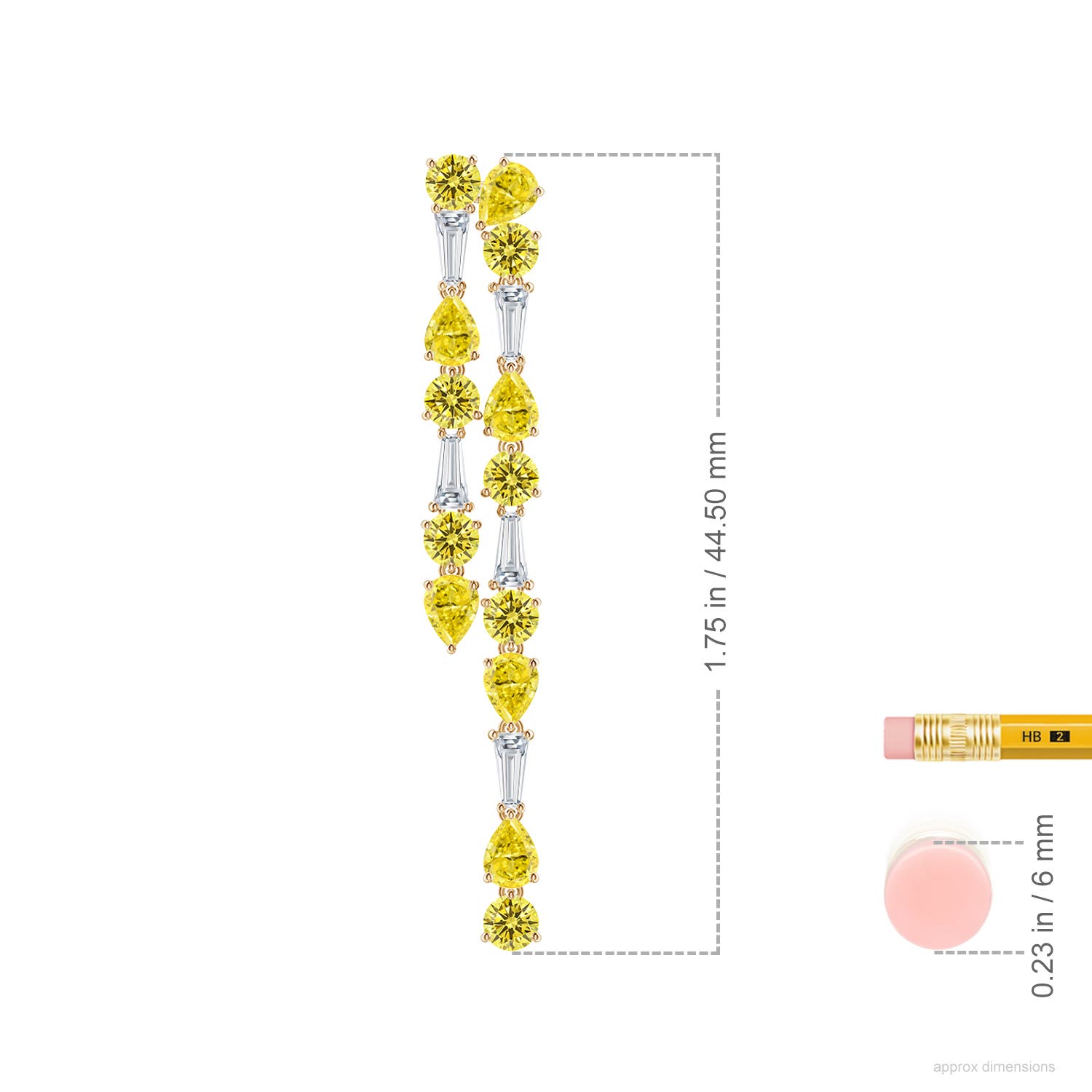4x3mm Labgrown Aurora Multi-Shape Lab-Grown Fancy Intense Yellow and White Diamond Elongated Dangle Earrings in 18K Yellow Gold - ruler
