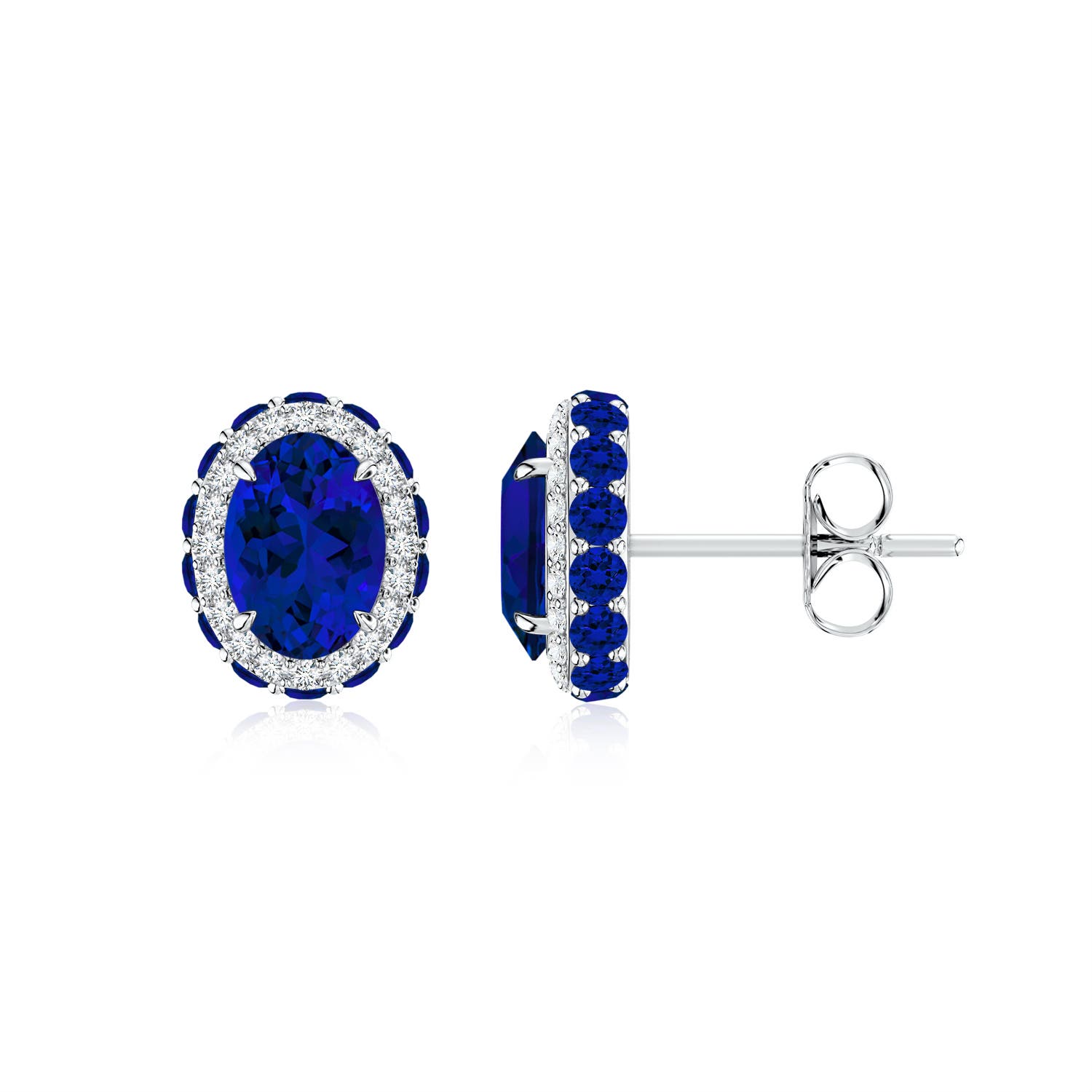7x5mm Labgrown Vintage-Inspired Oval Lab-Grown Blue Sapphire Halo Stud Earrings in 18CT White Gold