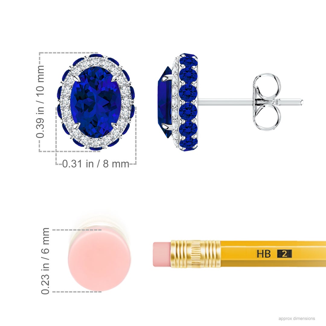 7x5mm Labgrown Vintage-Inspired Oval Lab-Grown Blue Sapphire Halo Stud Earrings in White Gold - ruler