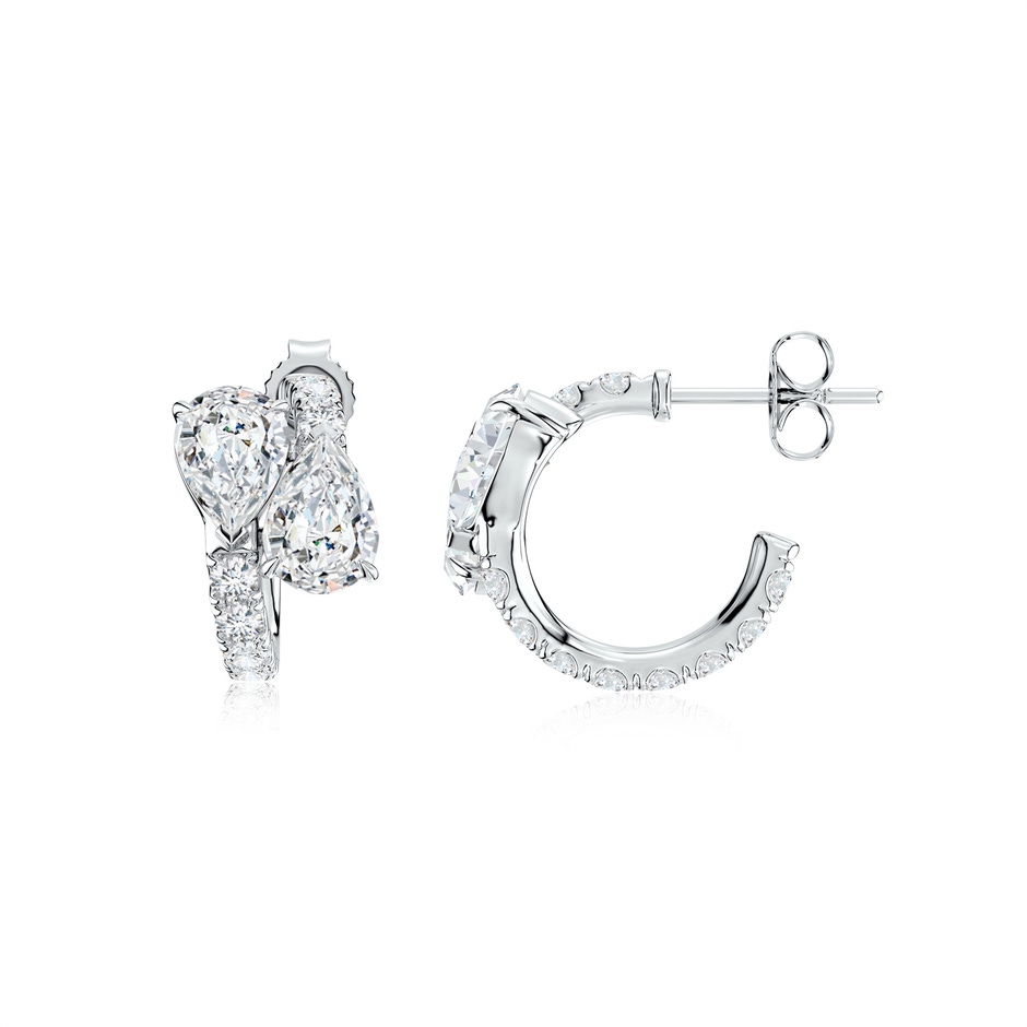7x5mm FGVS Two-Stone Pear Lab-Grown Diamond Bypass Hoop Earrings in White Gold 