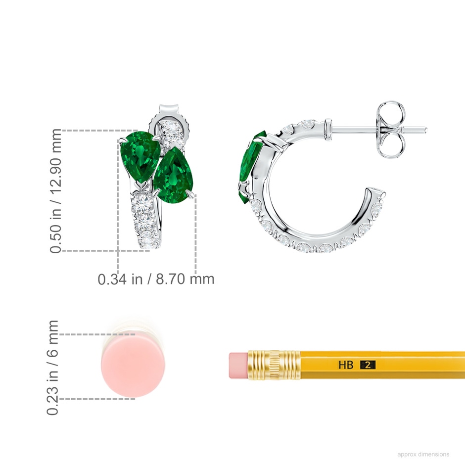 6x4mm Labgrown Two-Stone Pear Lab-Grown Emerald Bypass Hoop Earrings in 18K White Gold ruler