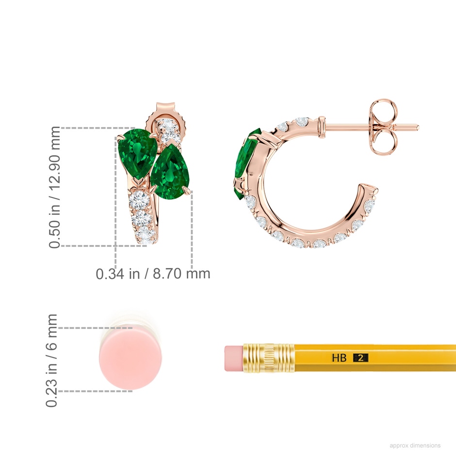6x4mm Labgrown Two-Stone Pear Lab-Grown Emerald Bypass Hoop Earrings in Rose Gold ruler