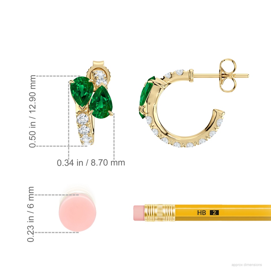6x4mm Labgrown Two-Stone Pear Lab-Grown Emerald Bypass Hoop Earrings in Yellow Gold ruler