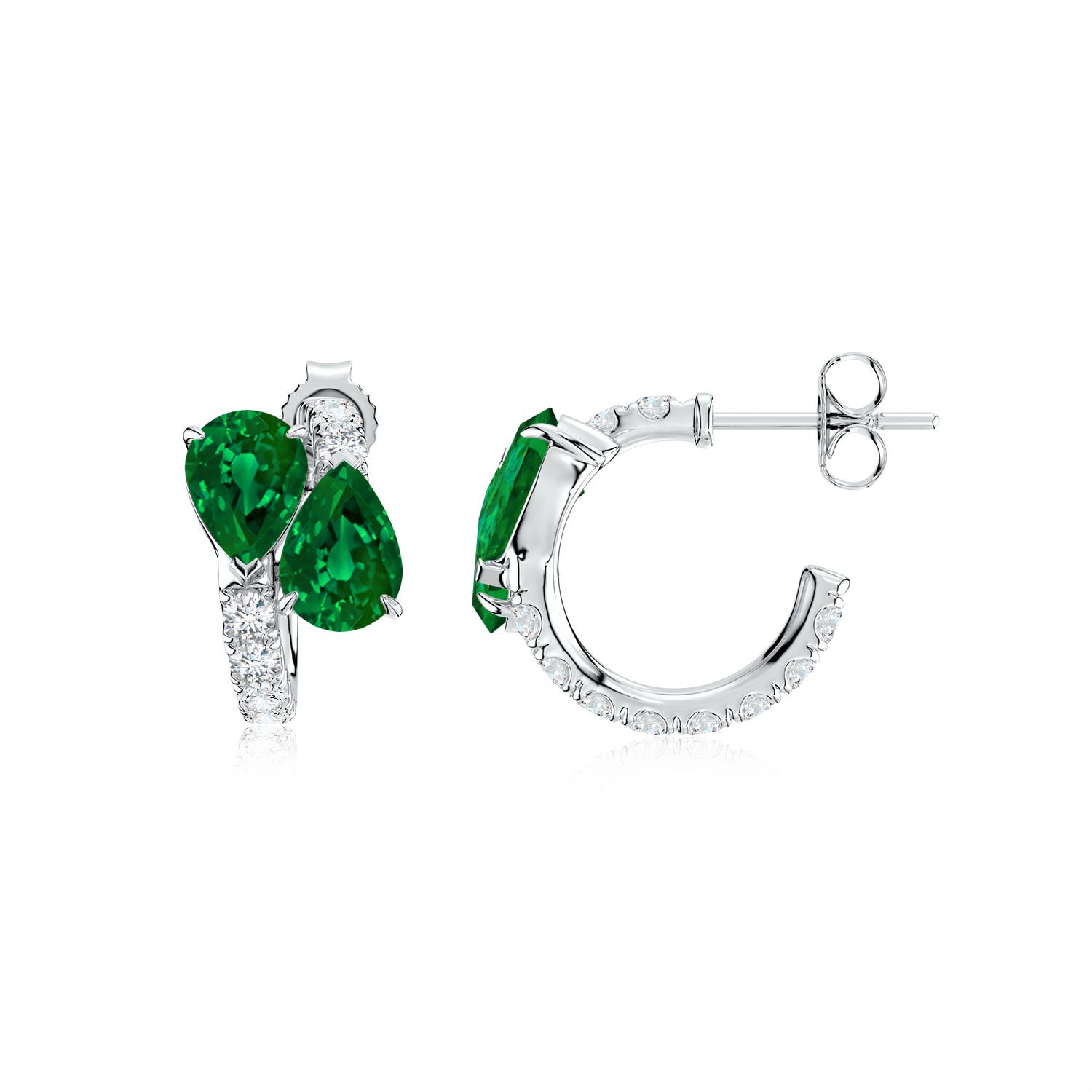 7x5mm Labgrown Two-Stone Pear Lab-Grown Emerald Bypass Hoop Earrings in 18K White Gold