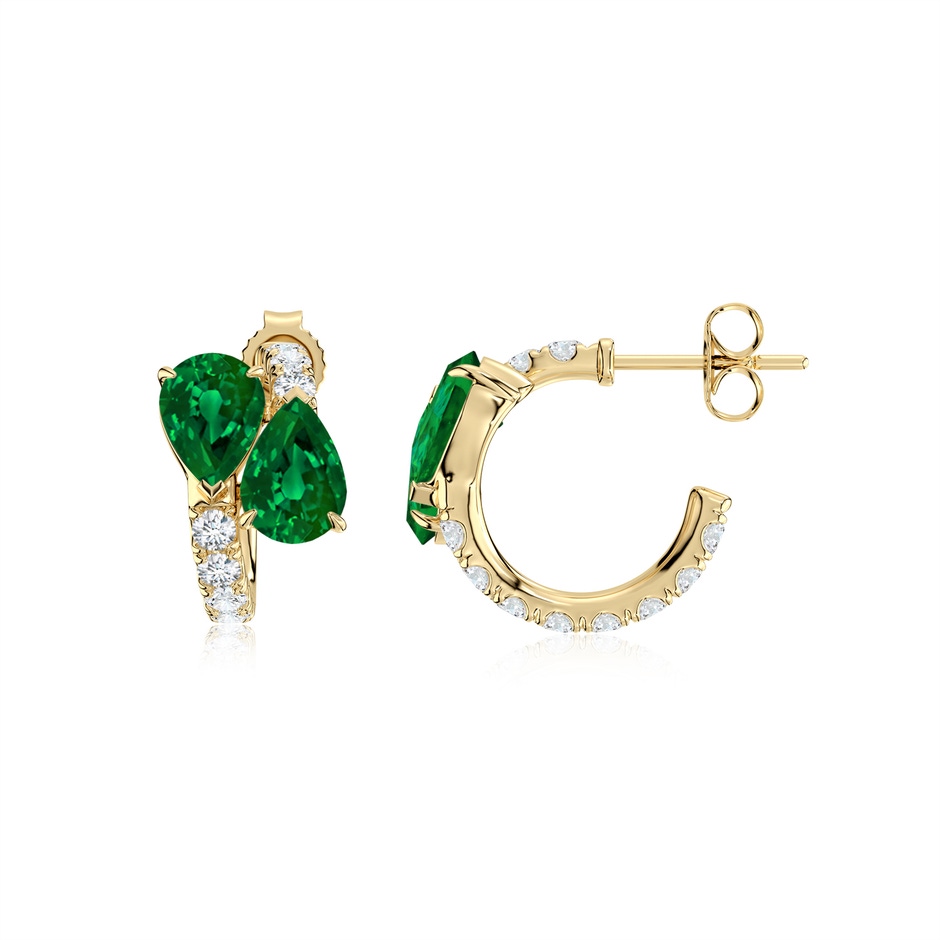 7x5mm Labgrown Two-Stone Pear Lab-Grown Emerald Bypass Hoop Earrings in Yellow Gold 