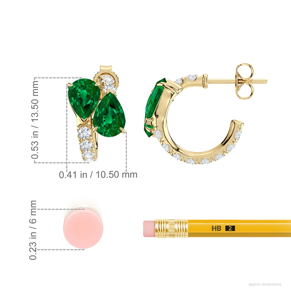 7x5mm Labgrown Two-Stone Pear Lab-Grown Emerald Bypass Hoop Earrings in Yellow Gold ruler