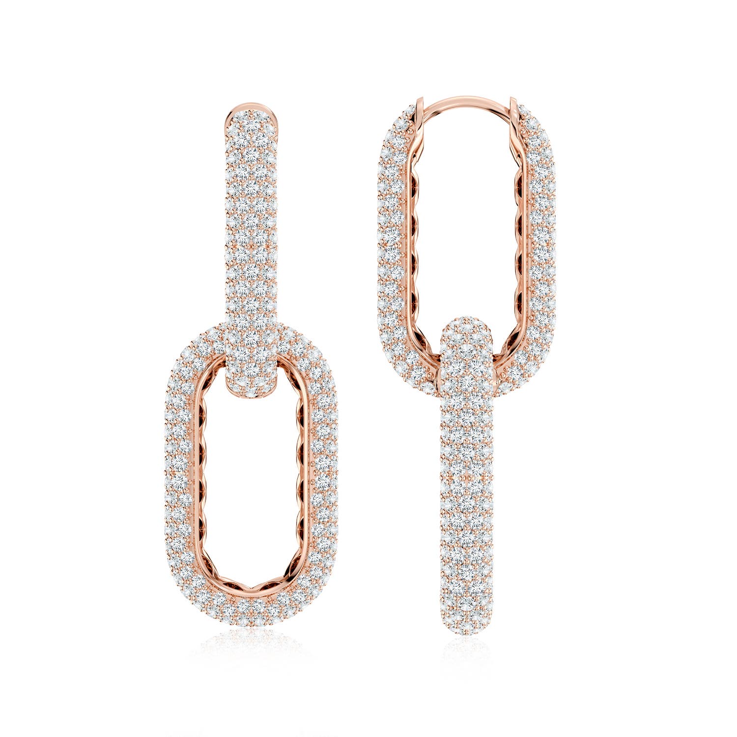 1.2mm FGVS Pave-Set Lab-Grown Diamond Chain Link Dangle Earrings in Rose Gold