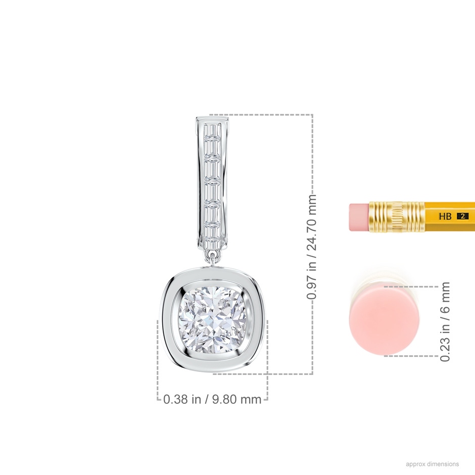 6mm FGVS Bezel-Set Cushion Lab-Grown Diamond Hoop Drop Earrings with Hidden Halo in White Gold ruler