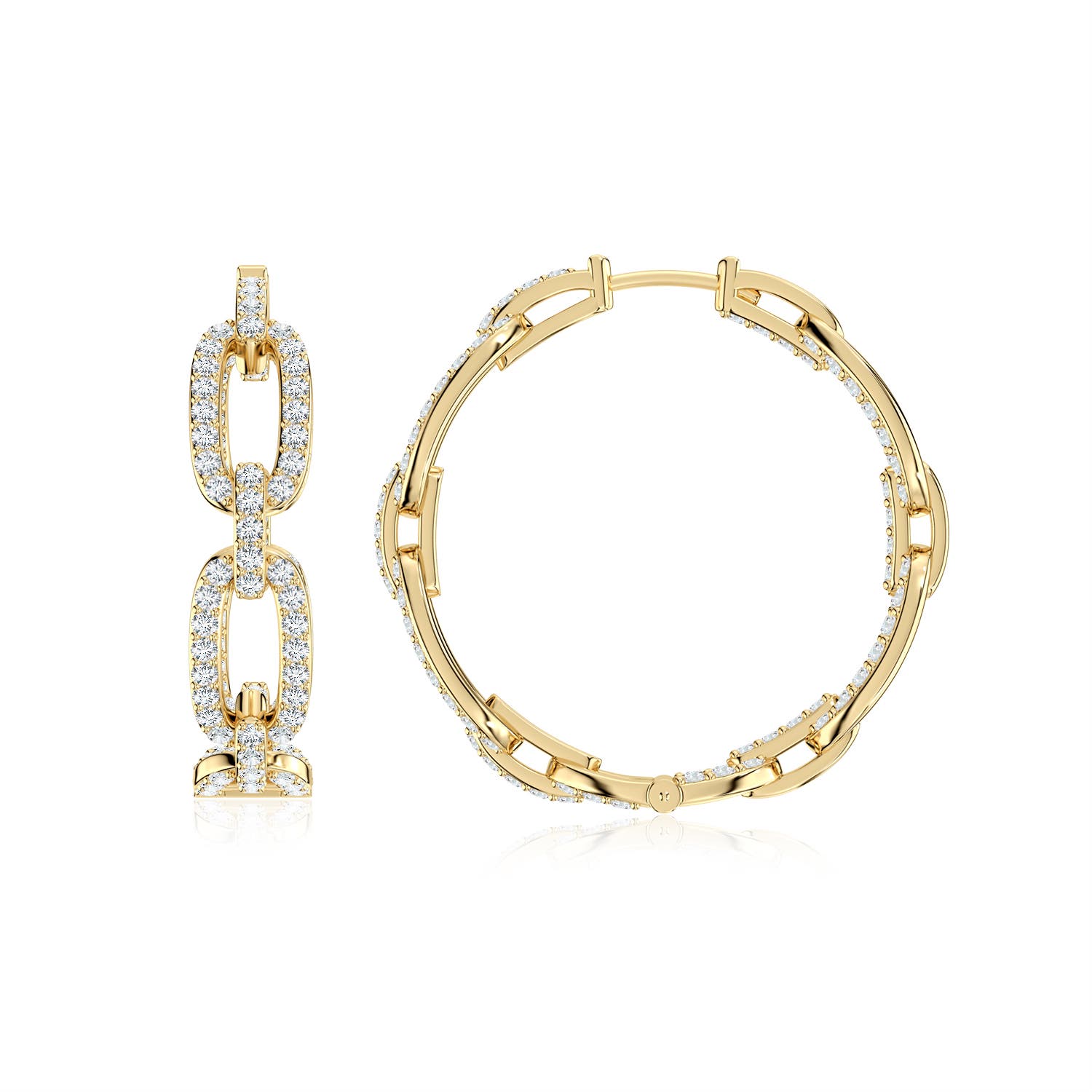 1.3mm FGVS Chain Link Lab-Grown Diamond Inside-Out Hoop Earrings in 18K Yellow Gold