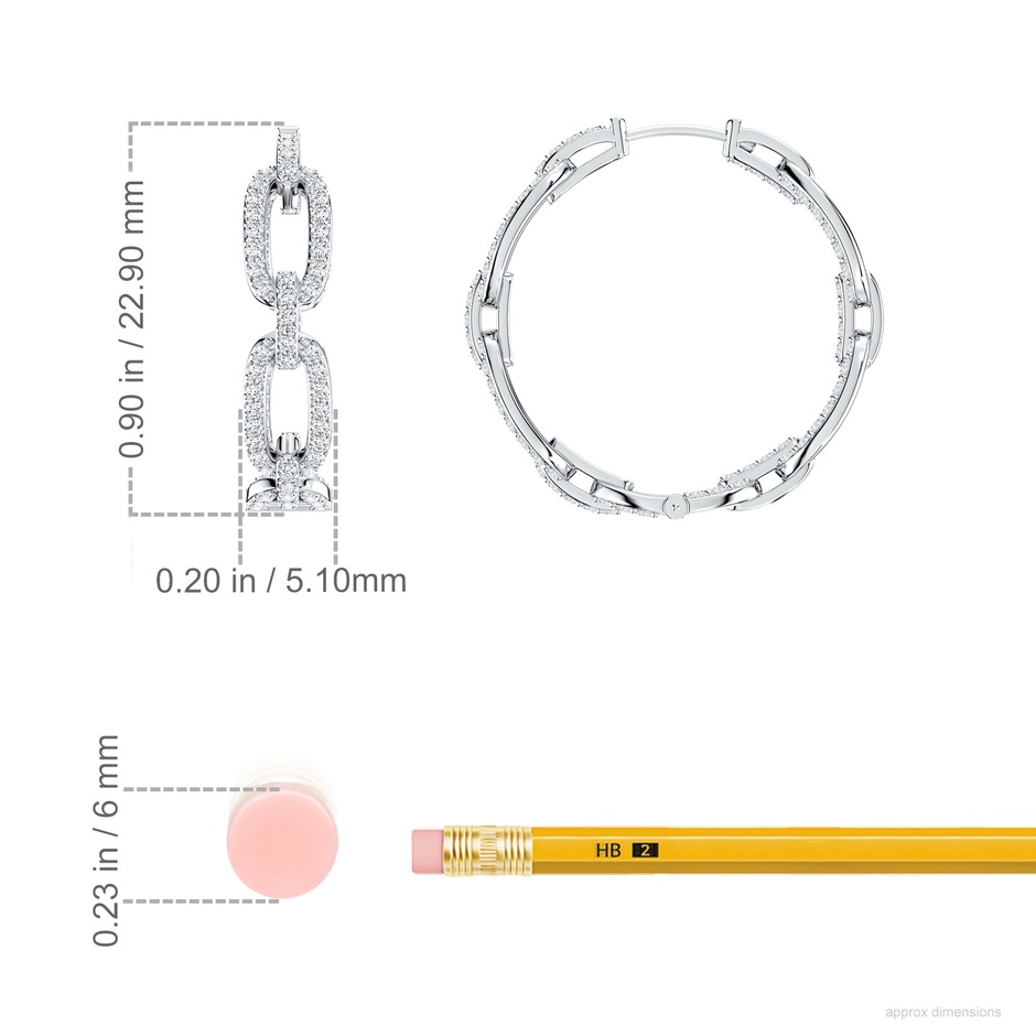 1mm FGVS Chain Link Lab-Grown Diamond Inside-Out Hoop Earrings in White Gold ruler