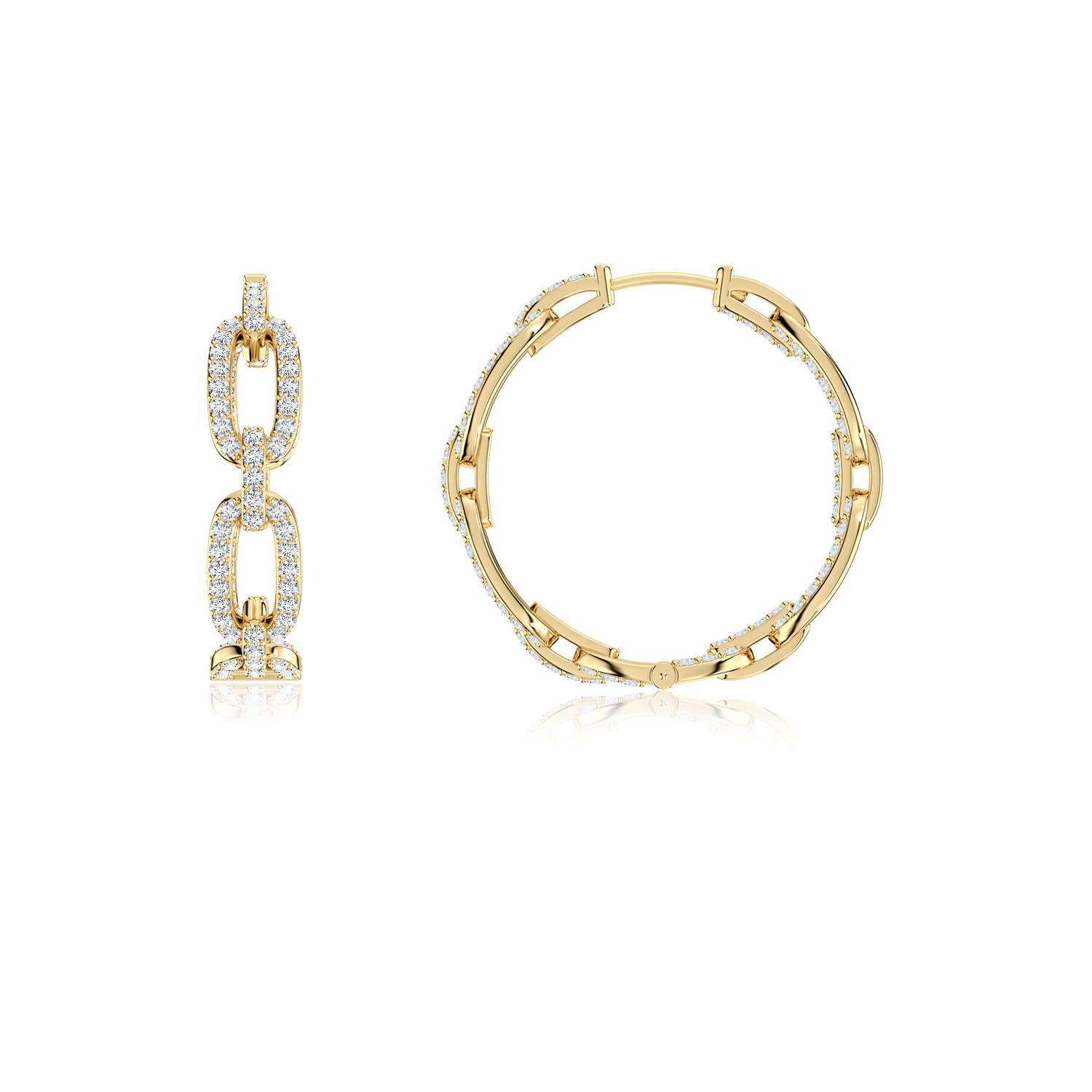 1mm FGVS Chain Link Lab-Grown Diamond Inside-Out Hoop Earrings in Yellow Gold