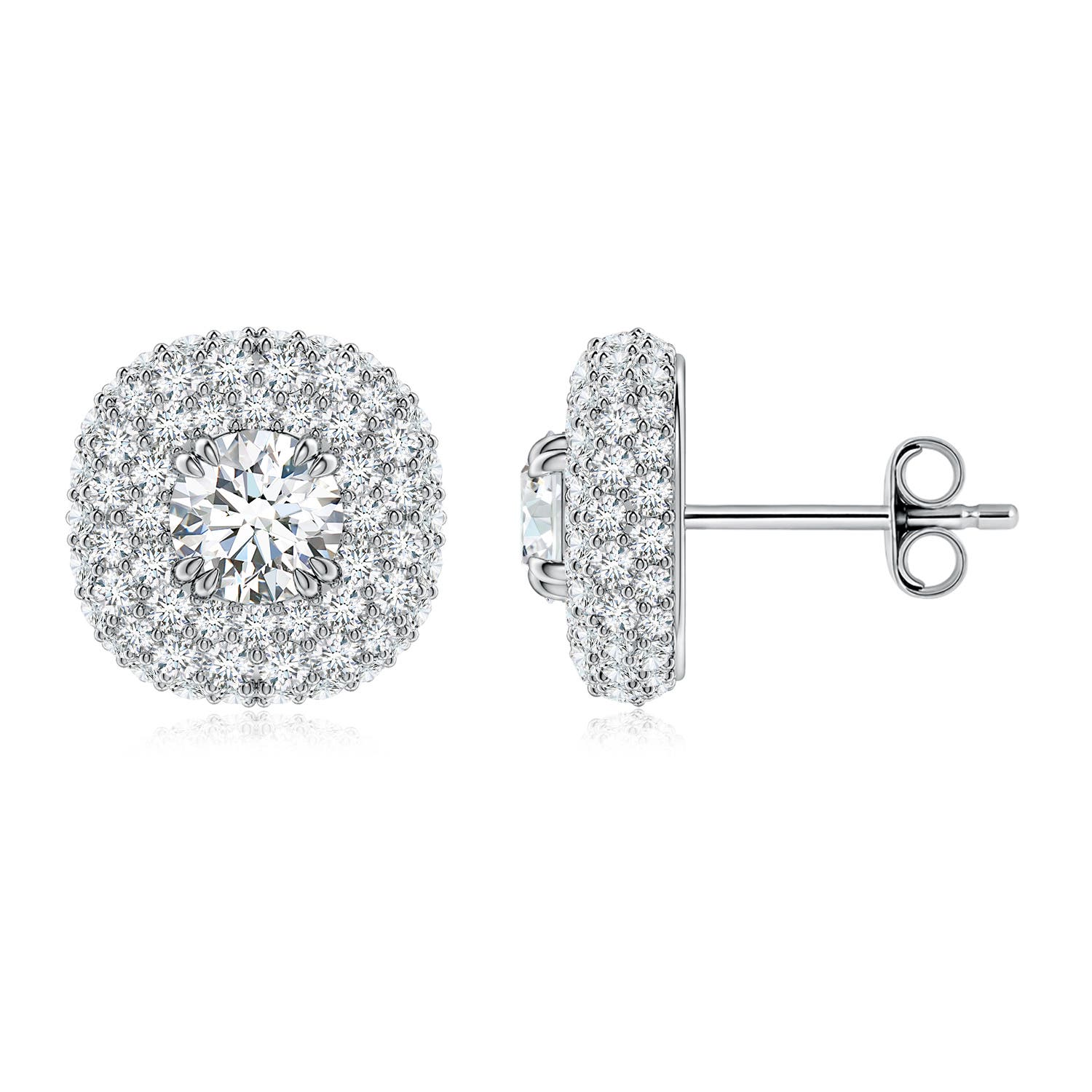 4.7mm FGVS Lab-Grown Diamond Cushion Halo Stud Earrings in White Gold