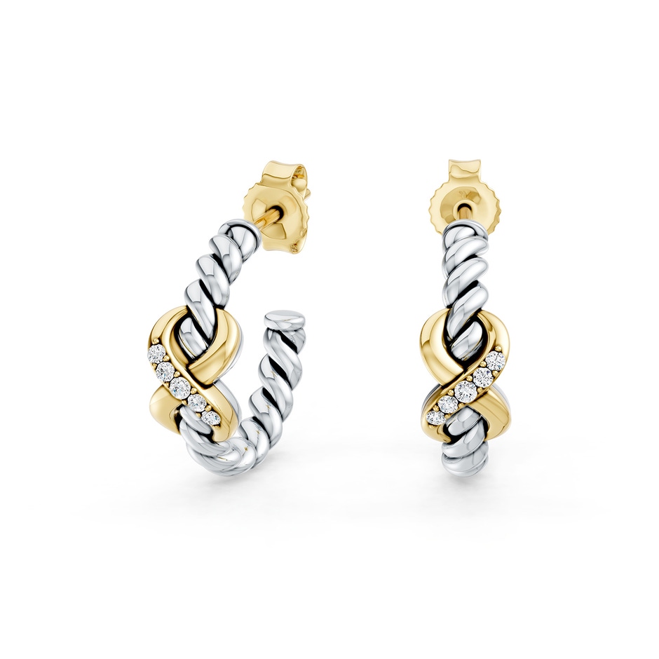 1.3mm FGVS Oxidized Sterling Silver and 18K Yellow Gold Lab-Grown Diamond Infinity Hoop Earrings in  Sterling Silver & 18K Yellow Gold side 199