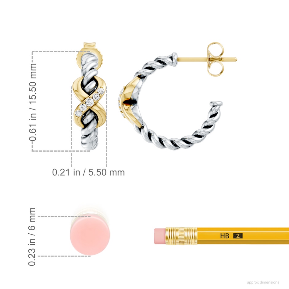 1.3mm FGVS Oxidized Sterling Silver and 18K Yellow Gold Lab-Grown Diamond Infinity Hoop Earrings in  Sterling Silver & 18K Yellow Gold ruler