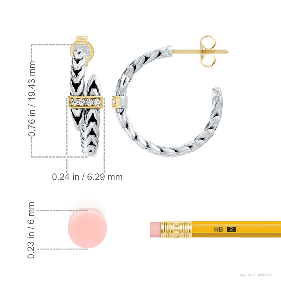 1.2mm FGVS Oxidized Sterling Silver and 18K Yellow Gold Lab-Grown Diamond Bypass Hoop Earrings in  Sterling Silver & 18K Yellow Gold ruler