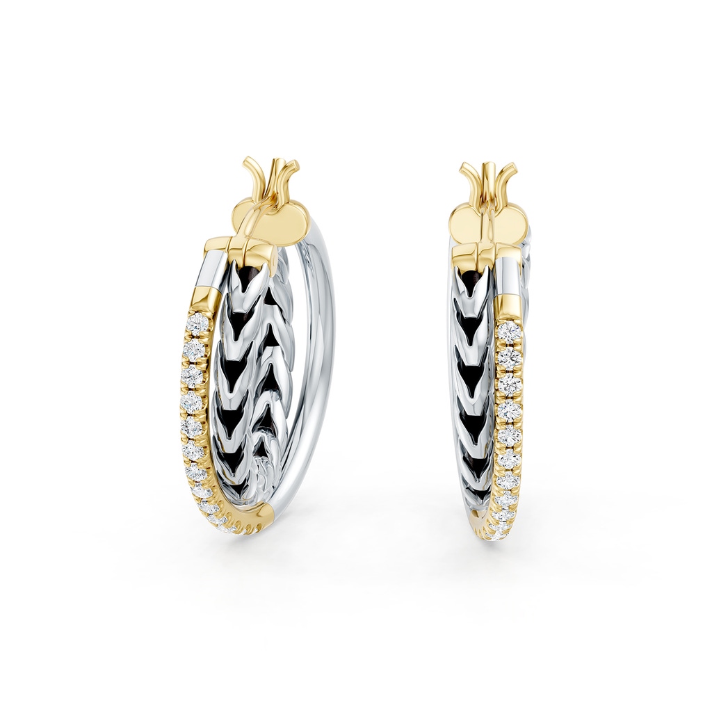 1.3mm FGVS Oxidized Sterling Silver and 18K Yellow Gold Lab-Grown Diamond Crossover Hoop Earrings in  Sterling Silver & 18K Yellow Gold - side 199