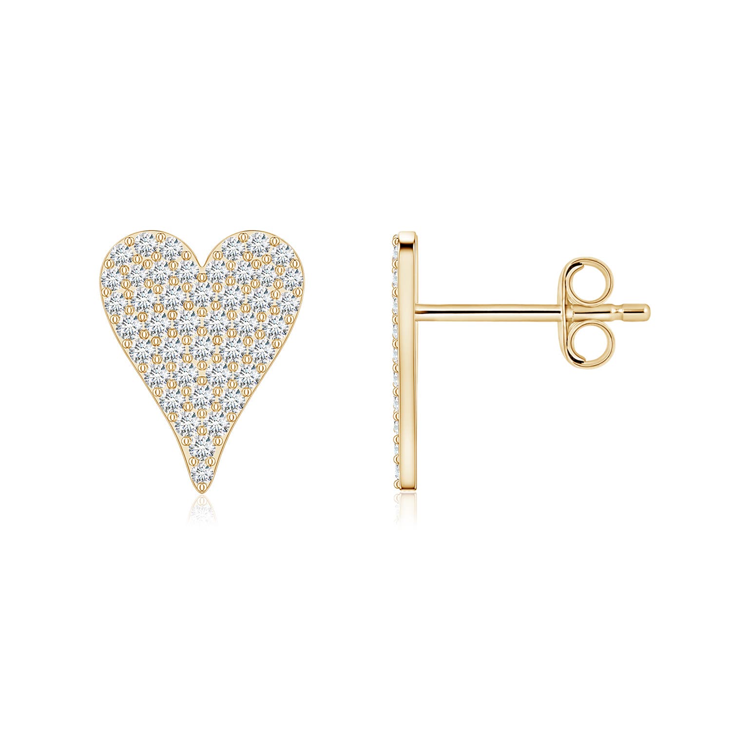 0.9mm FGVS Pavé Lab-Grown Diamond Elongated Heart Stud Earrings in Yellow Gold