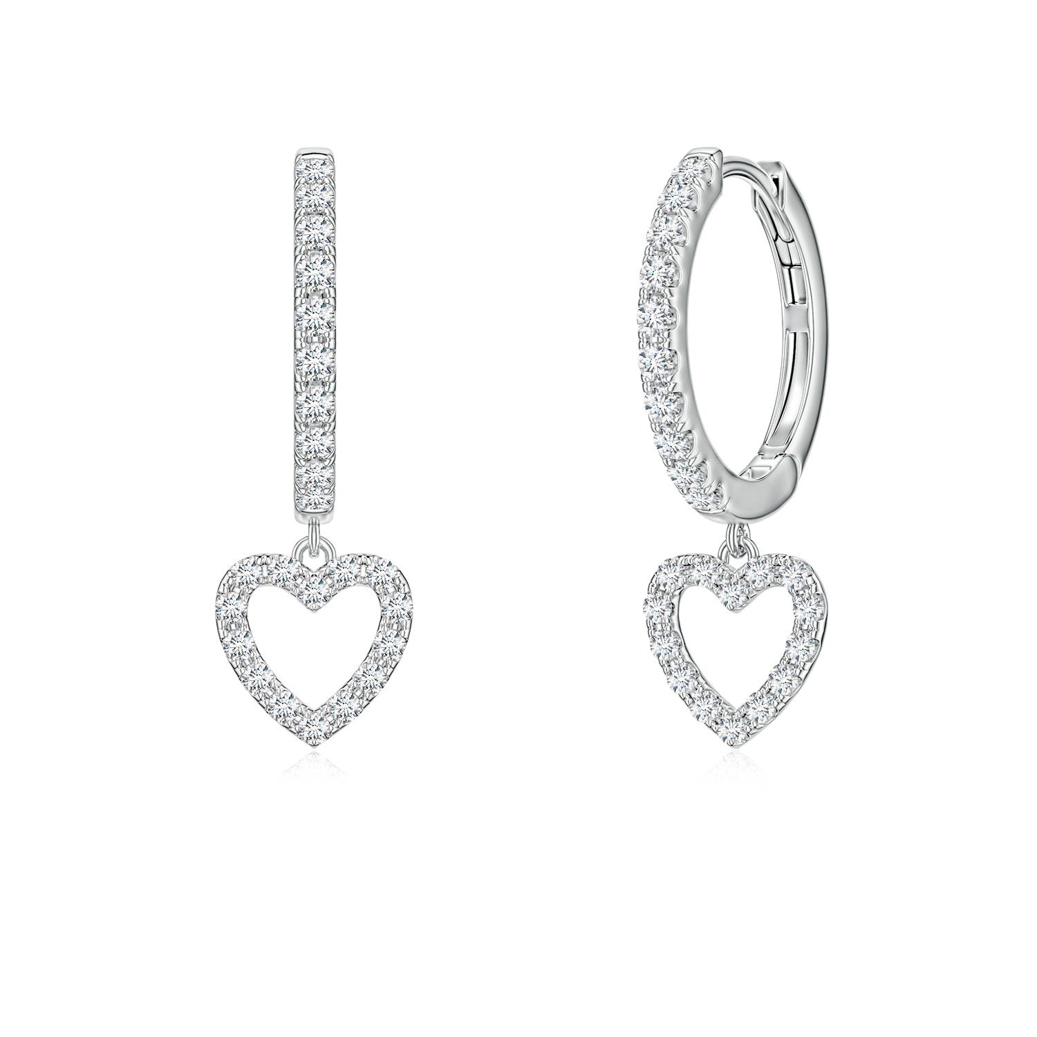 1.1mm FGVS U-Pavé Lab-Grown Diamond Open Heart Hoop Dangle Earrings in 18K White Gold