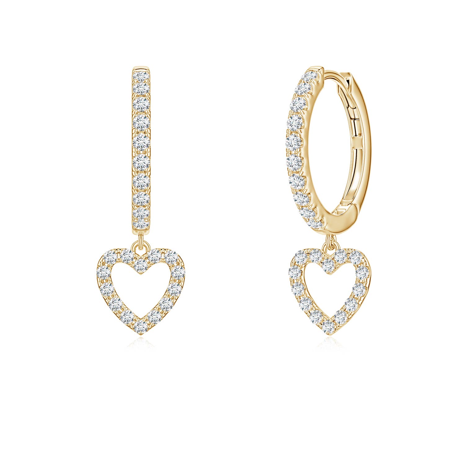 1.1mm FGVS U-Pavé Lab-Grown Diamond Open Heart Hoop Dangle Earrings in 18K Yellow Gold