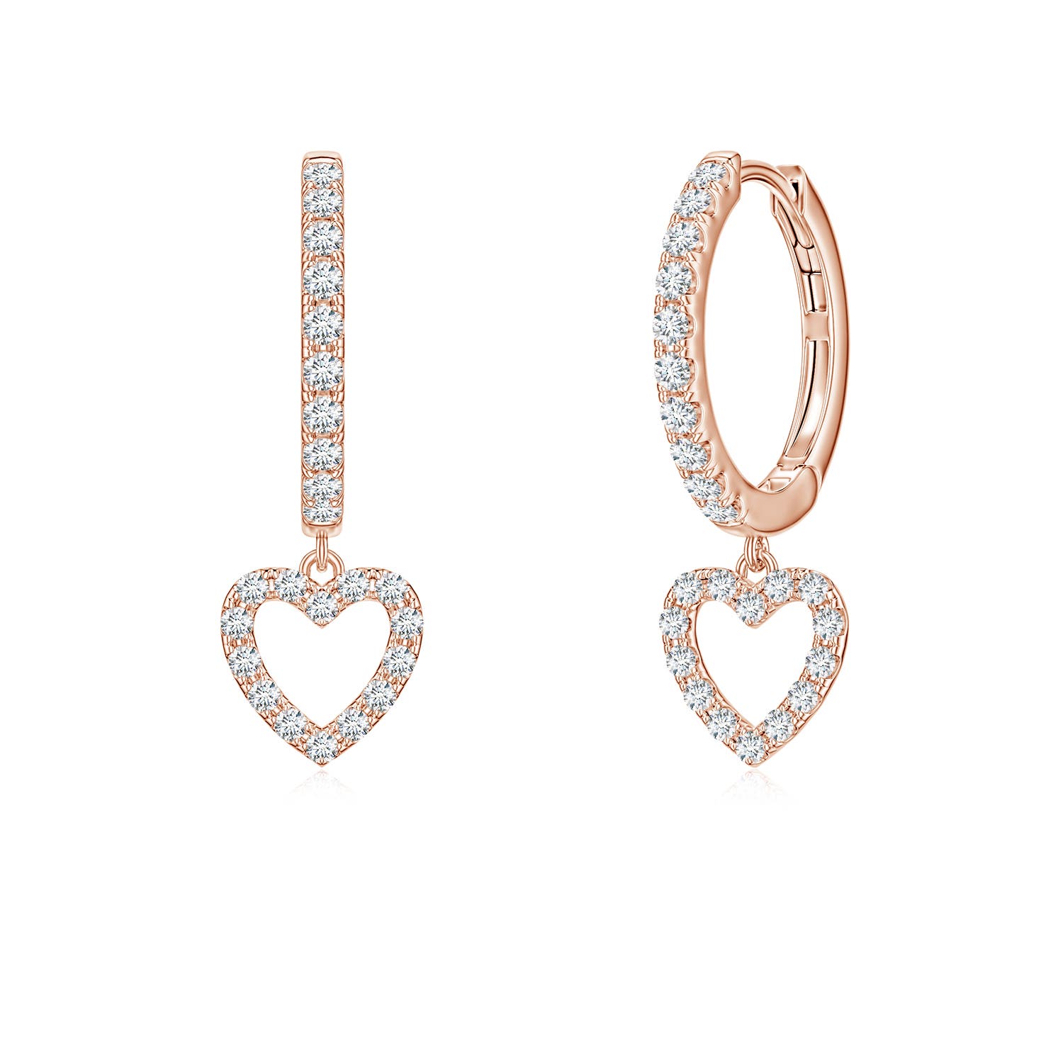 1.1mm FGVS U-Pavé Lab-Grown Diamond Open Heart Hoop Dangle Earrings in Rose Gold