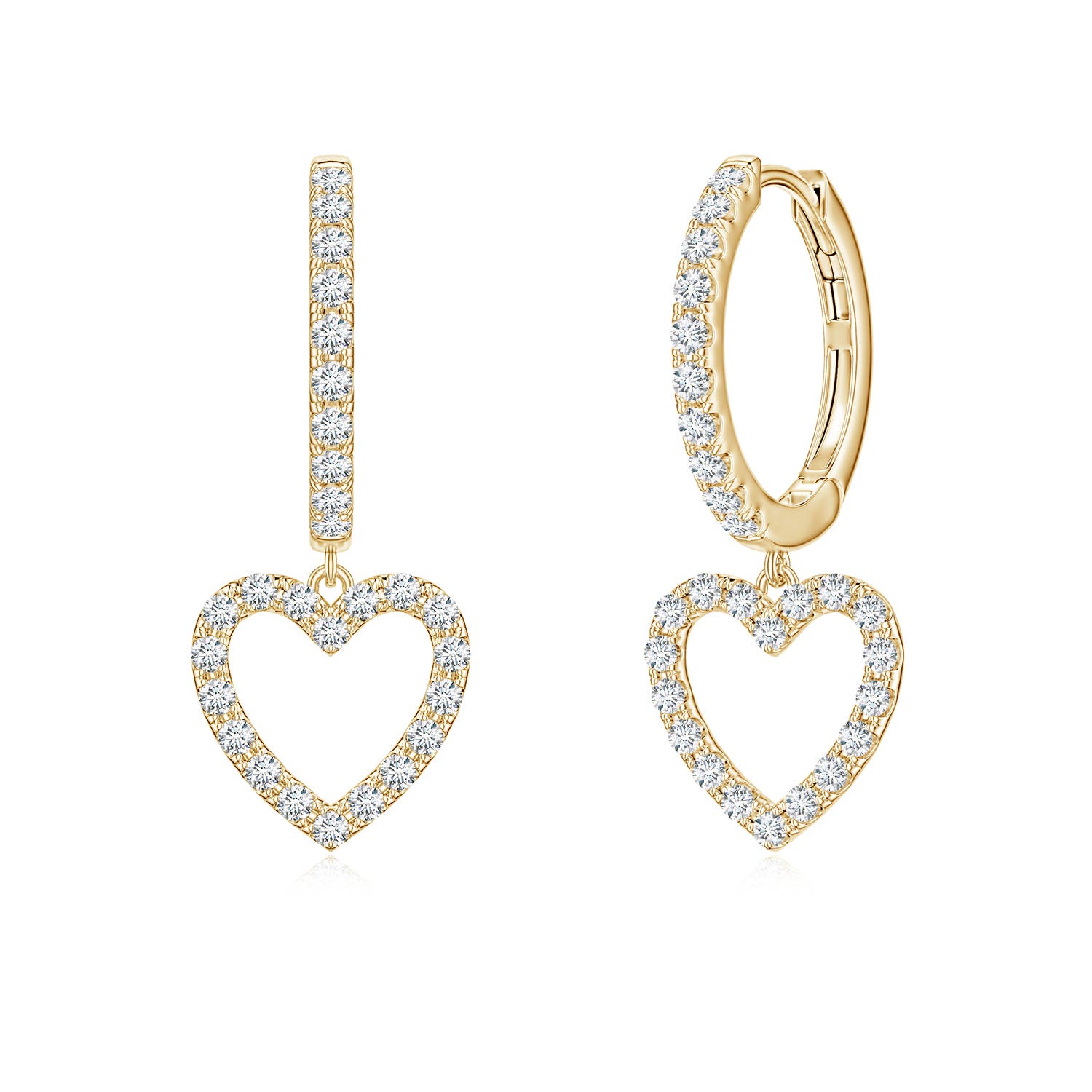 1.2mm FGVS U-Pavé Lab-Grown Diamond Open Heart Hoop Dangle Earrings in 18K Yellow Gold