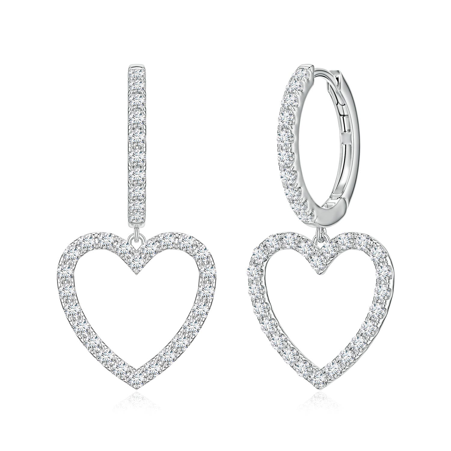 1.3mm FGVS U-Pavé Lab-Grown Diamond Open Heart Hoop Dangle Earrings in 18CT White Gold