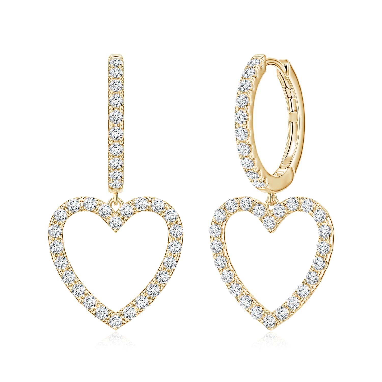 1.3mm FGVS U-Pavé Lab-Grown Diamond Open Heart Hoop Dangle Earrings in Yellow Gold