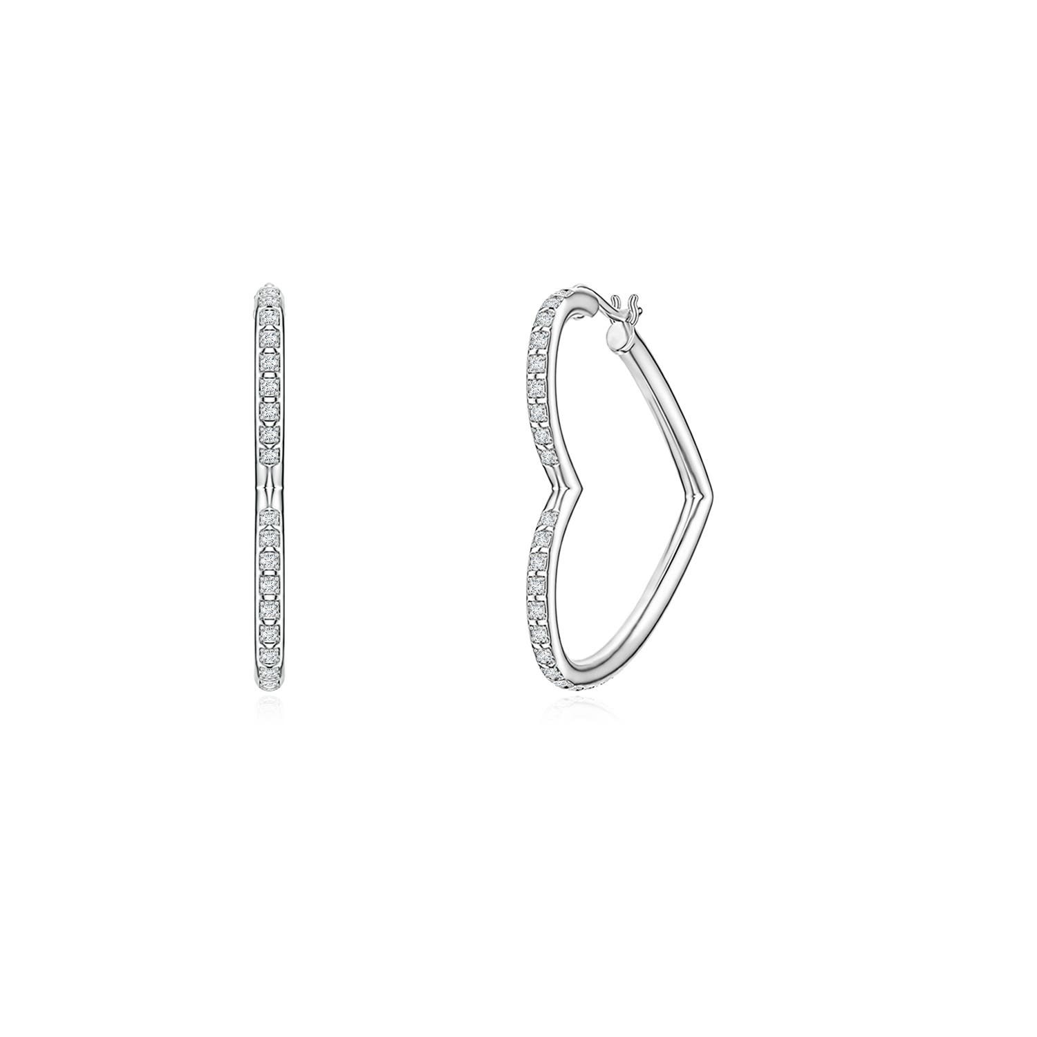 0.9mm FGVS Pavé Lab-Grown Diamond Open Heart Hoop Earrings in 18K White Gold