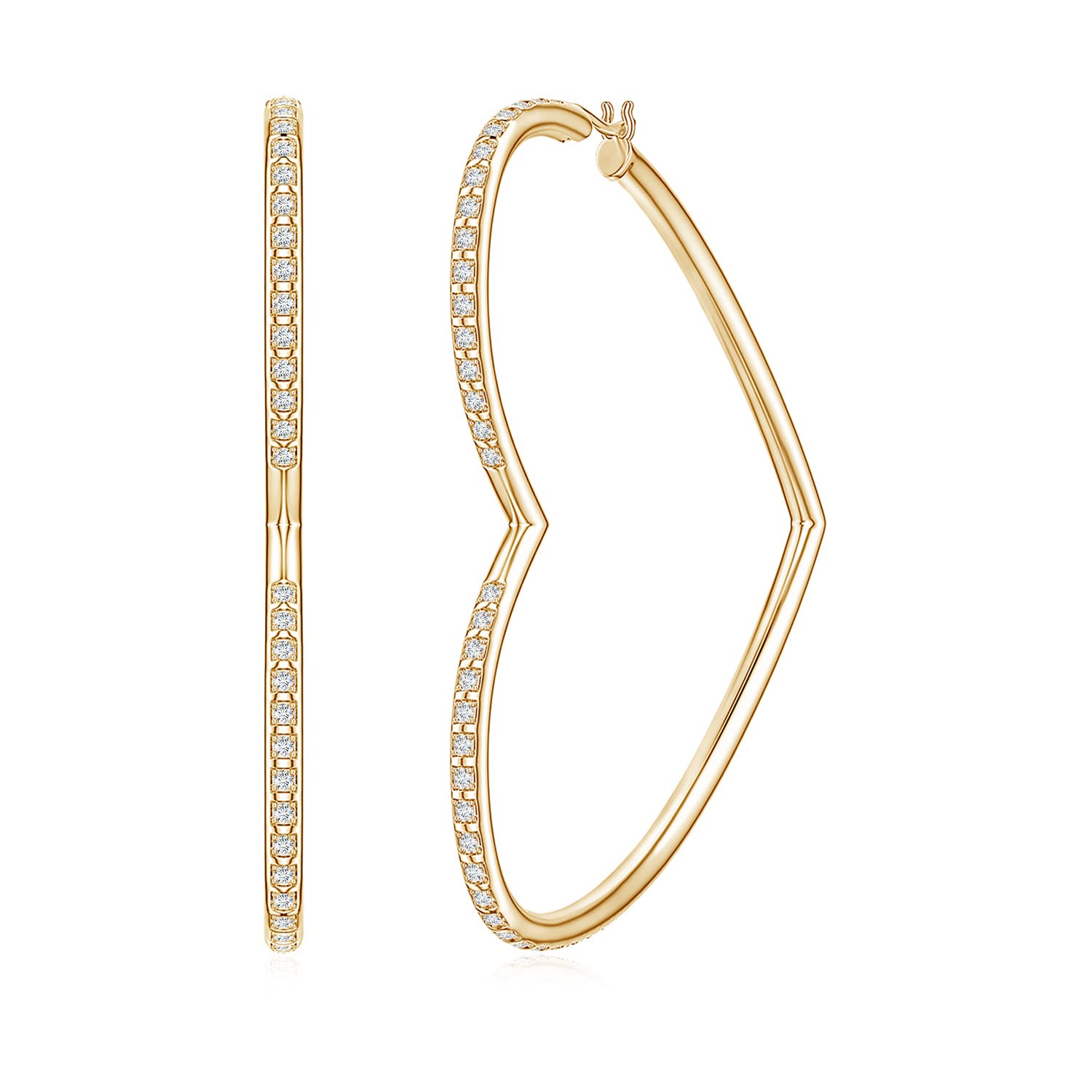 1.1mm FGVS Pavé Lab-Grown Diamond Open Heart Hoop Earrings in 18K Yellow Gold