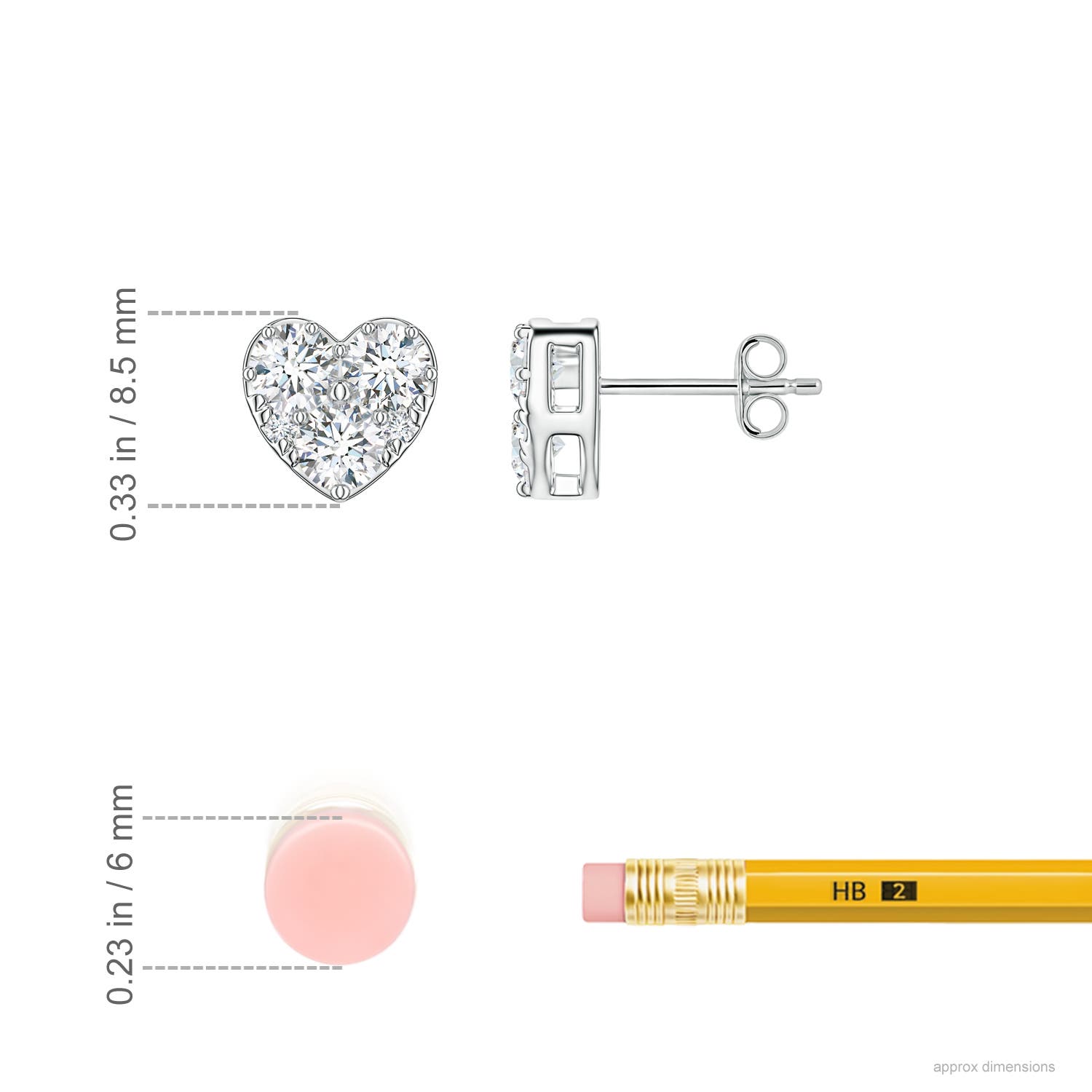 3.6mm FGVS Lab-Grown Diamond Heart Stud Earrings in S999 Silver - ruler