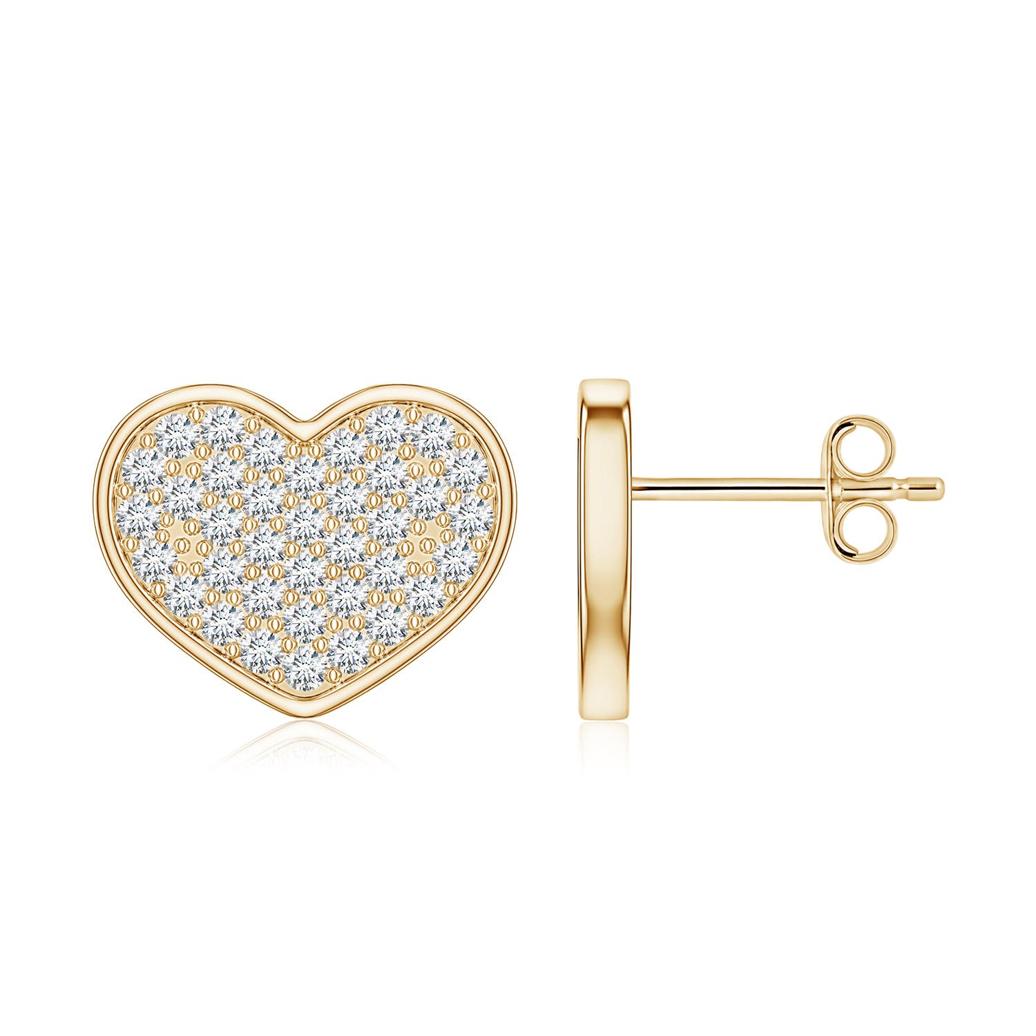 1.3mm FGVS Pavé Lab-Grown Diamond Heart Stud Earrings in Yellow Gold