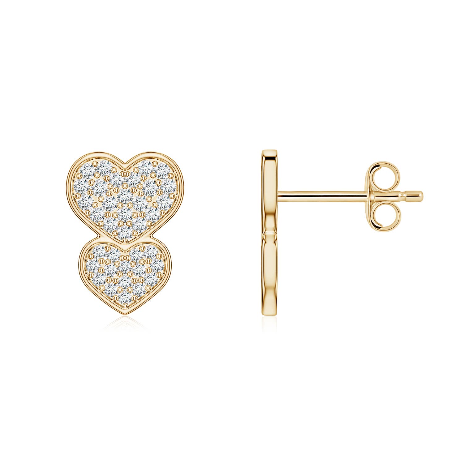 0.9mm FGVS Pavé Lab-Grown Diamond Graduated Double Heart Stud Earrings in 18CT Yellow Gold
