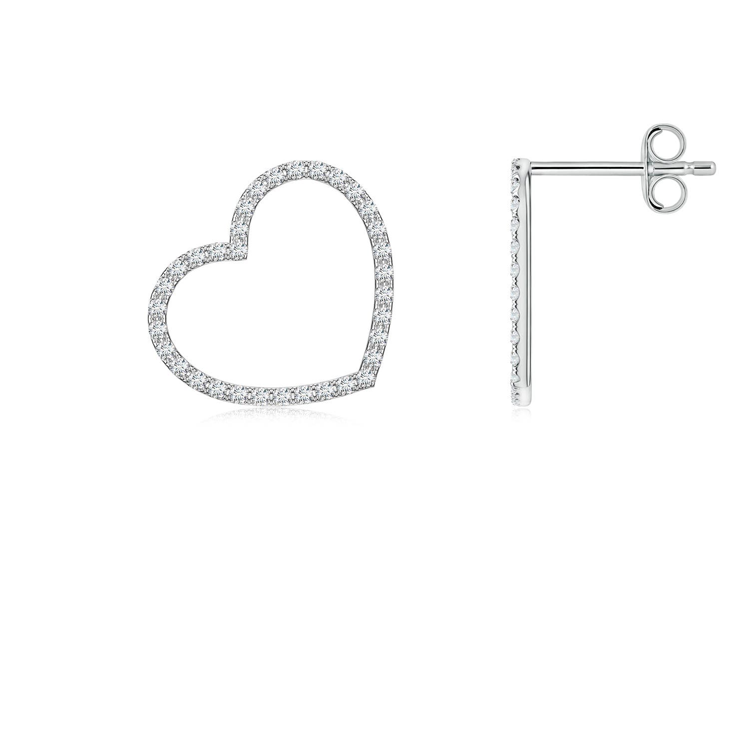 0.9mm FGVS U-Pavé Lab-Grown Diamond Tilted Open Heart Stud Earrings in White Gold