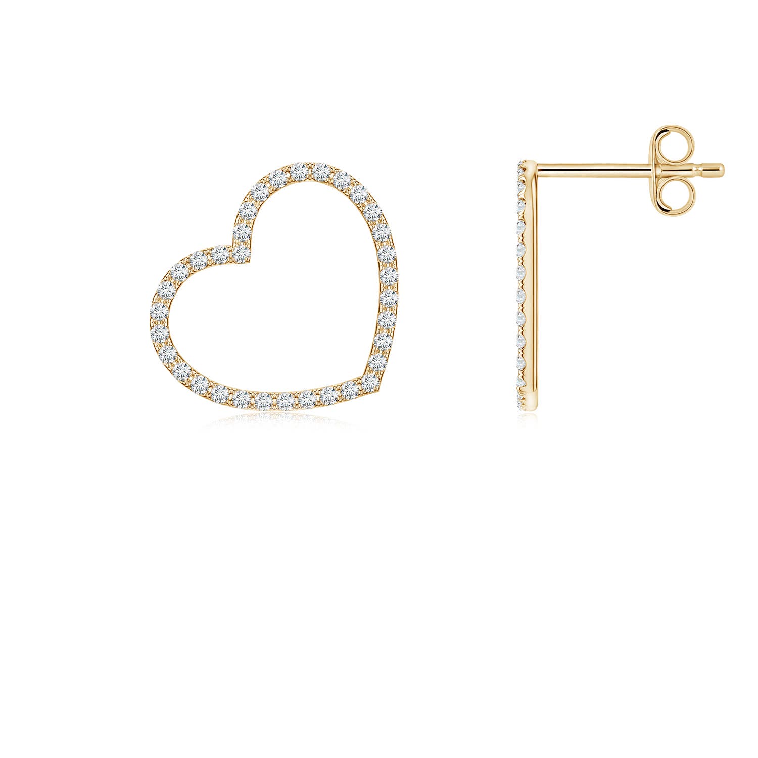 0.9mm FGVS U-Pavé Lab-Grown Diamond Tilted Open Heart Stud Earrings in Yellow Gold