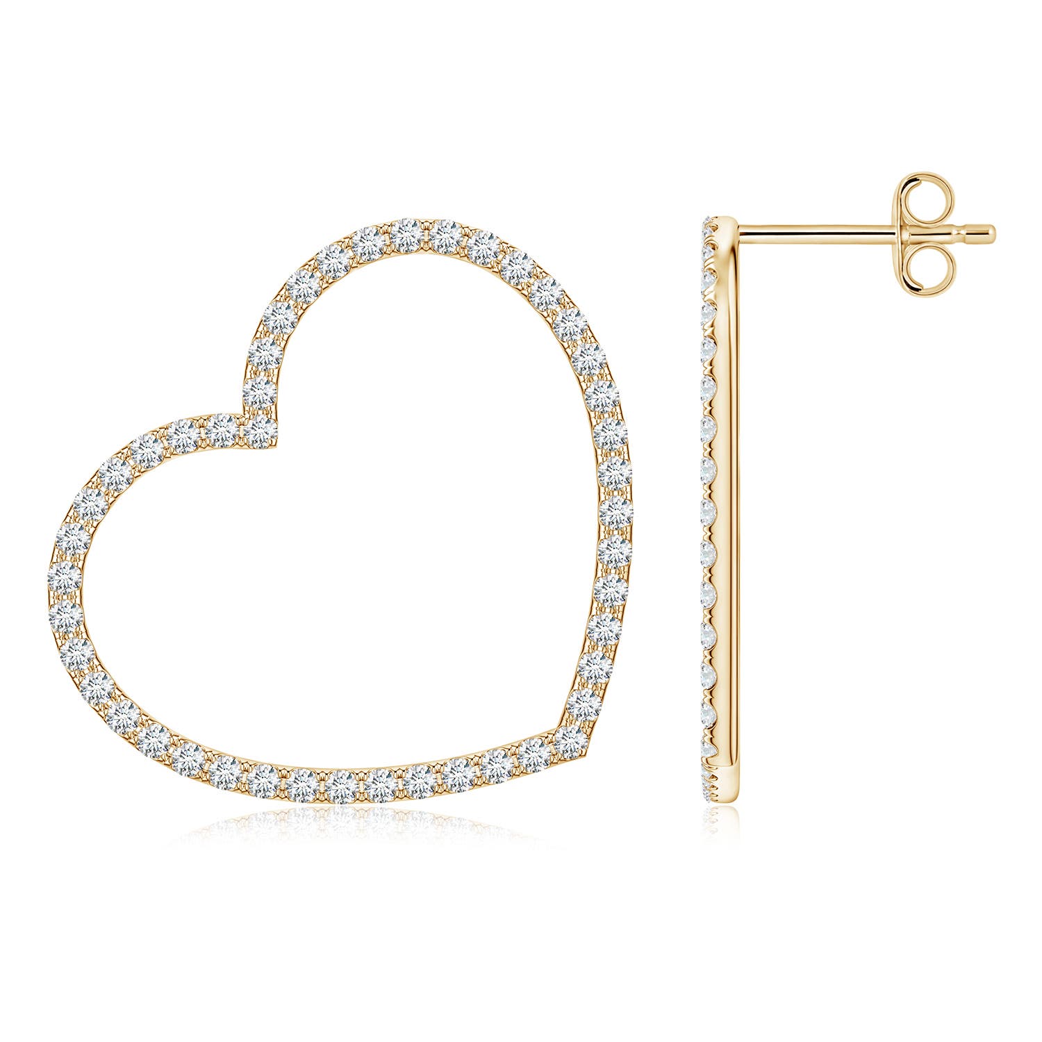 1.2mm FGVS U-Pavé Lab-Grown Diamond Tilted Open Heart Stud Earrings in Yellow Gold
