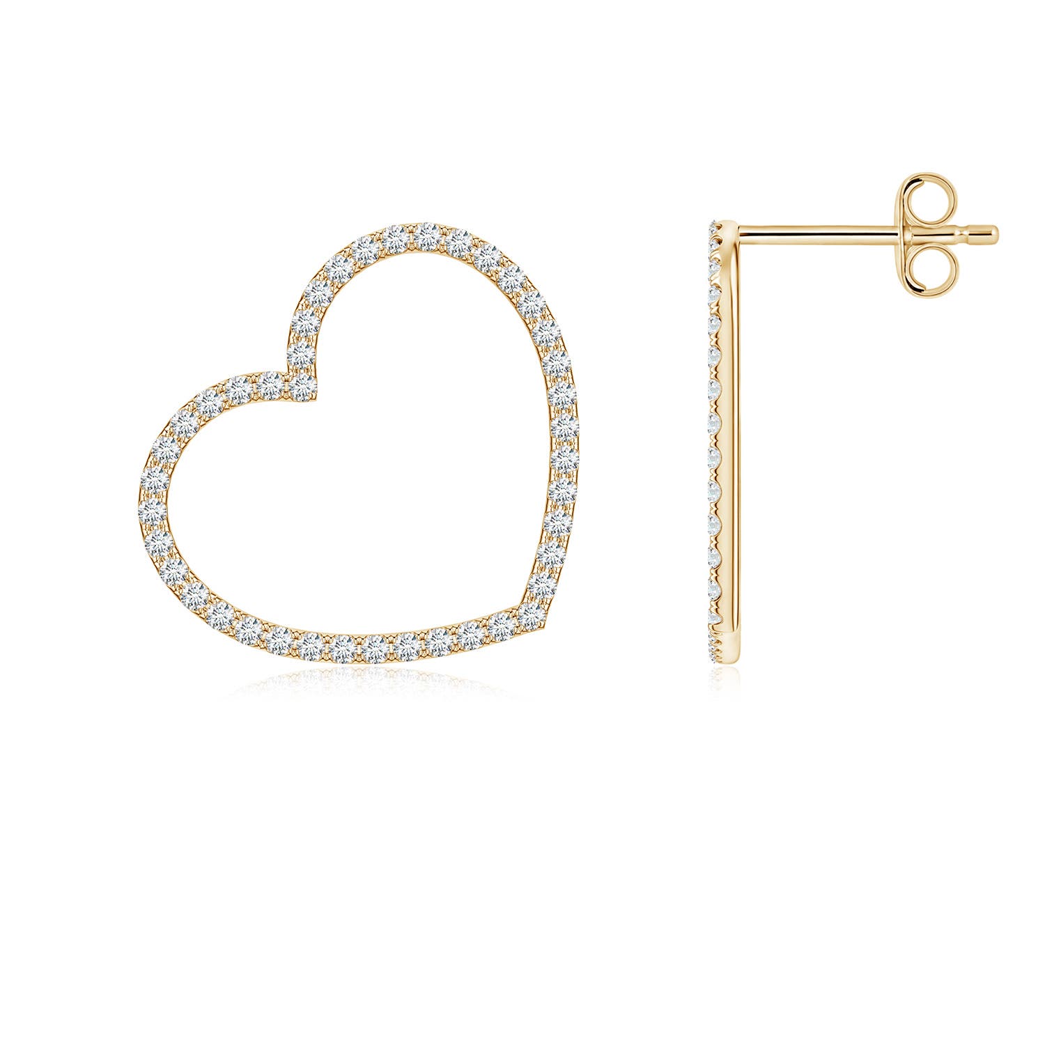 1mm FGVS U-Pavé Lab-Grown Diamond Tilted Open Heart Stud Earrings in Yellow Gold