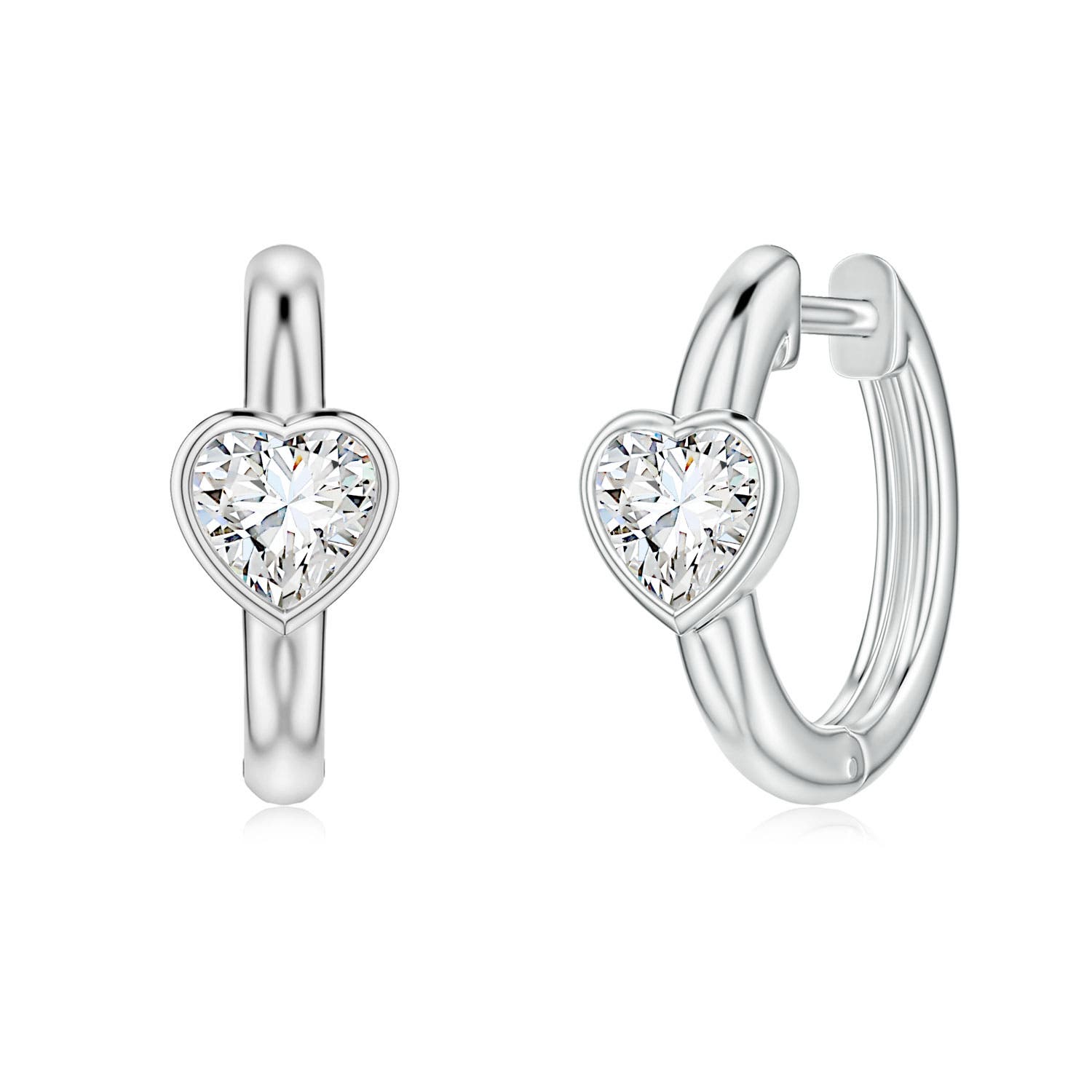 4mm FGVS Bezel-Set Heart Lab-Grown Diamond Solitaire Hoop Earrings in S999 Silver