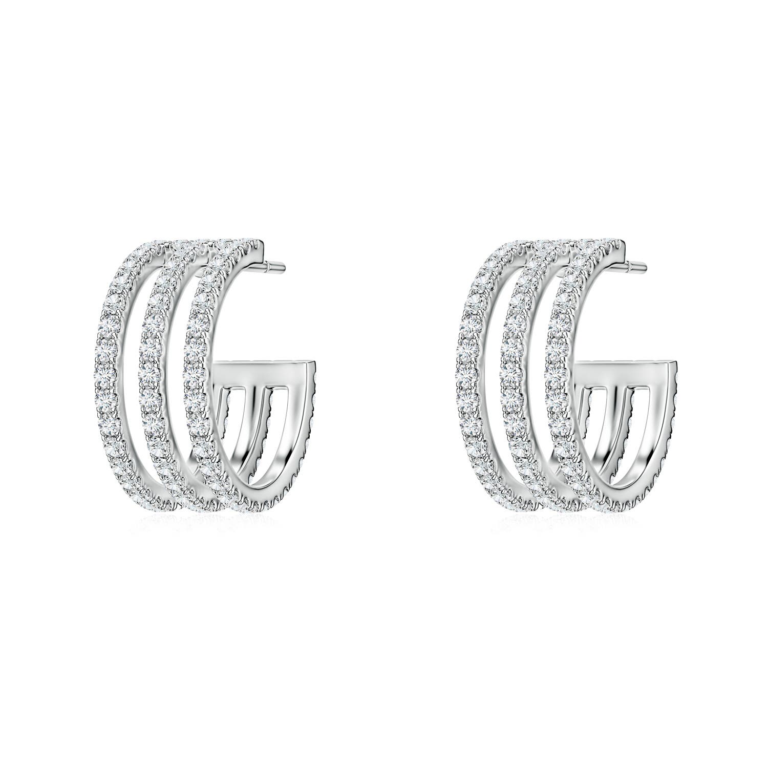 1.2mm FGVS U-Pavé Lab-Grown Diamond Triple-Row Open Hoop Earrings in 18K White Gold