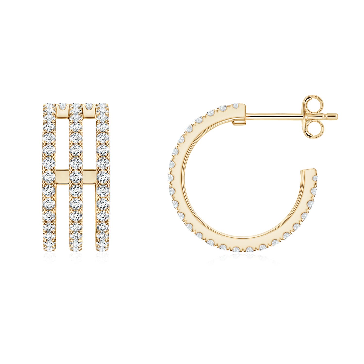 1.2mm FGVS U-Pavé Lab-Grown Diamond Triple-Row Open Hoop Earrings in 18K Yellow Gold