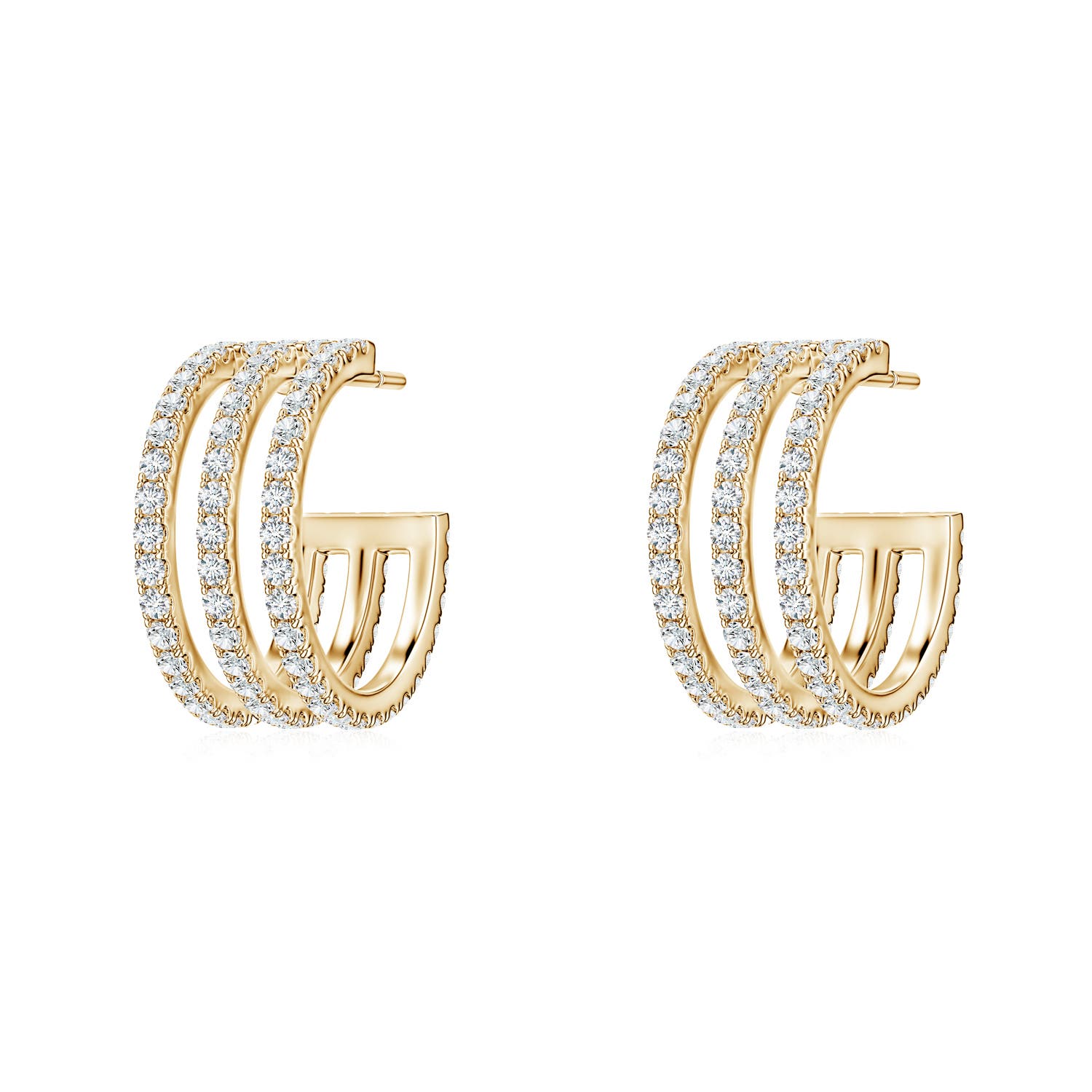1.2mm FGVS U-Pavé Lab-Grown Diamond Triple-Row Open Hoop Earrings in 18K Yellow Gold