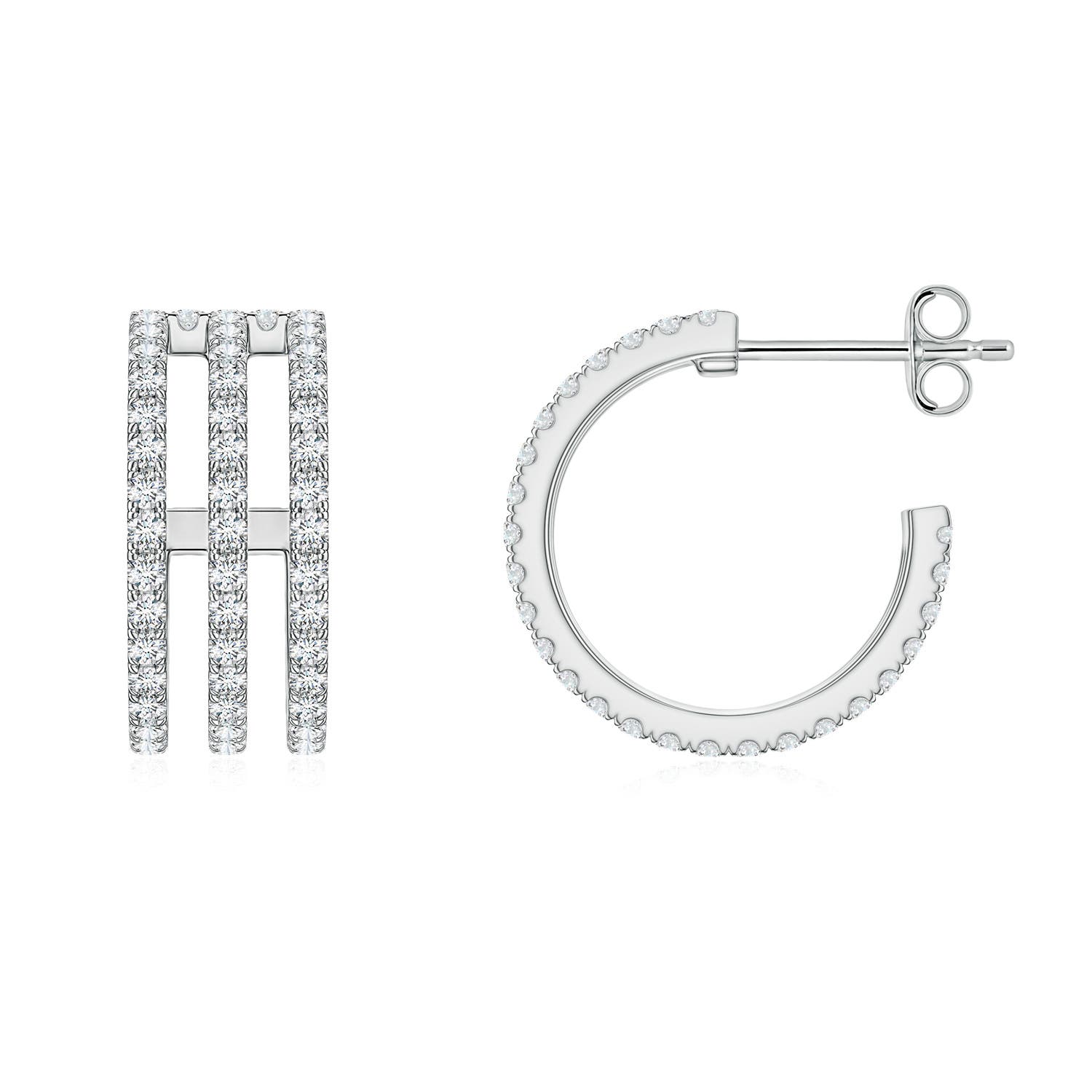 1.2mm FGVS U-Pavé Lab-Grown Diamond Triple-Row Open Hoop Earrings in White Gold