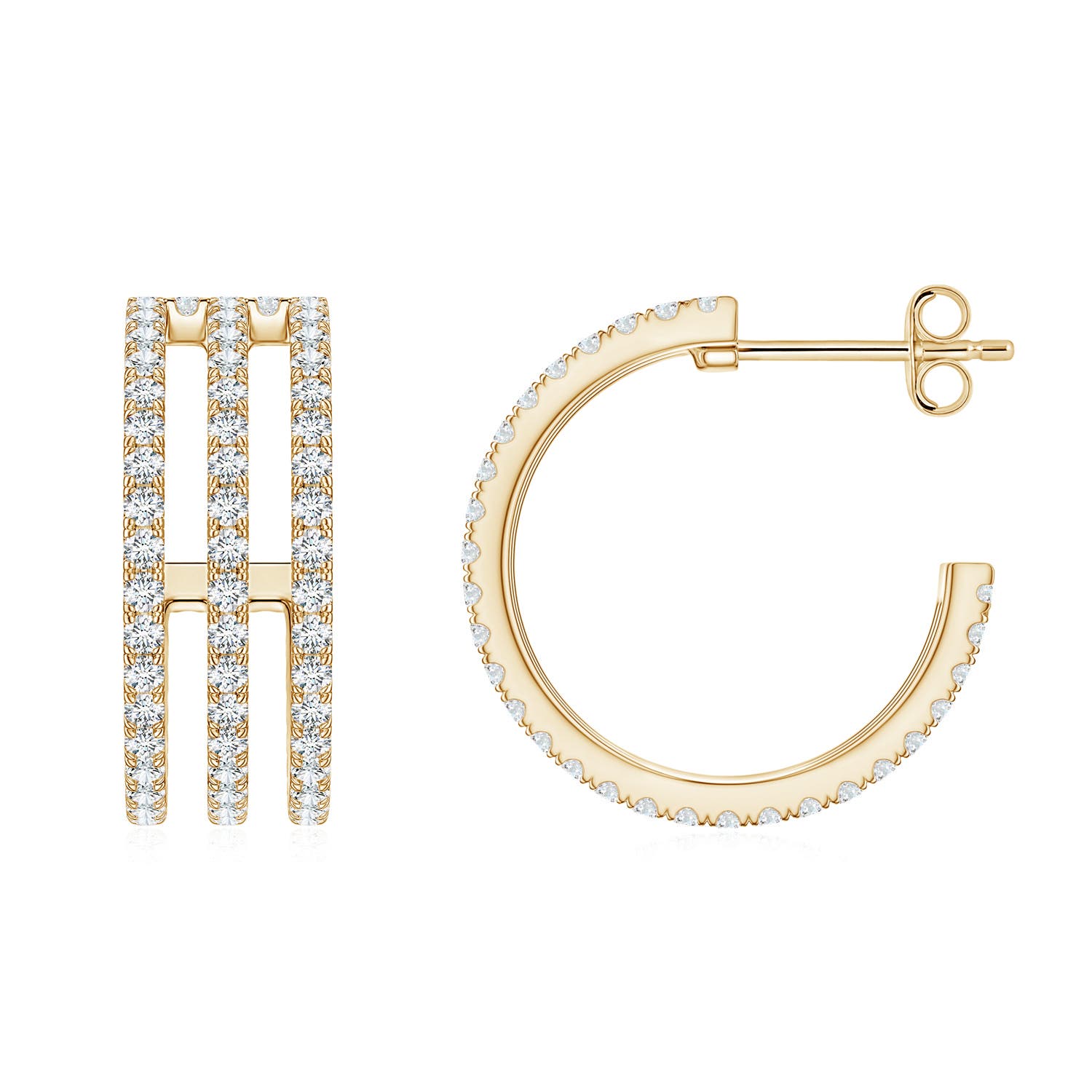 1.3mm FGVS U-Pavé Lab-Grown Diamond Triple-Row Open Hoop Earrings in Yellow Gold