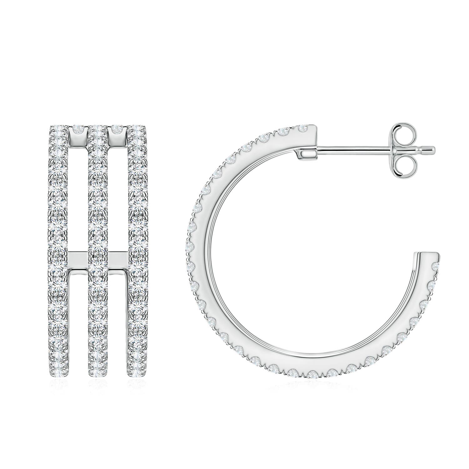 1.4mm FGVS U-Pavé Lab-Grown Diamond Triple-Row Open Hoop Earrings in White Gold