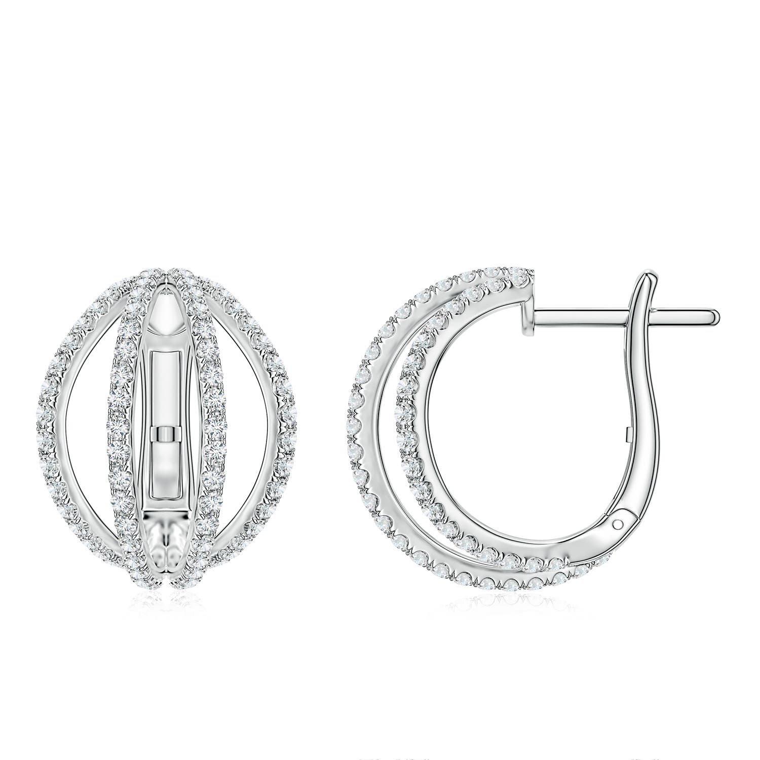 1.1mm FGVS U-Pavé Lab-Grown Diamond Multi-Row Hoop Earrings in 18K White Gold