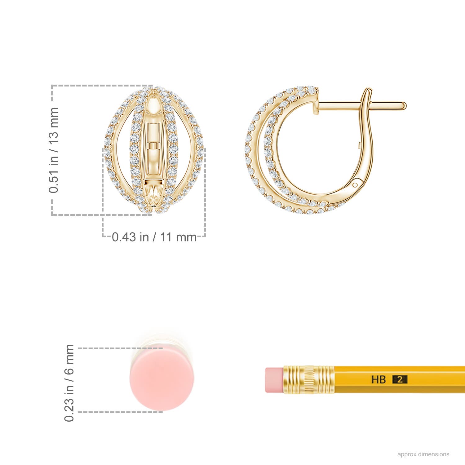 1mm FGVS U-Pavé Lab-Grown Diamond Multi-Row Hoop Earrings in Yellow Gold - ruler